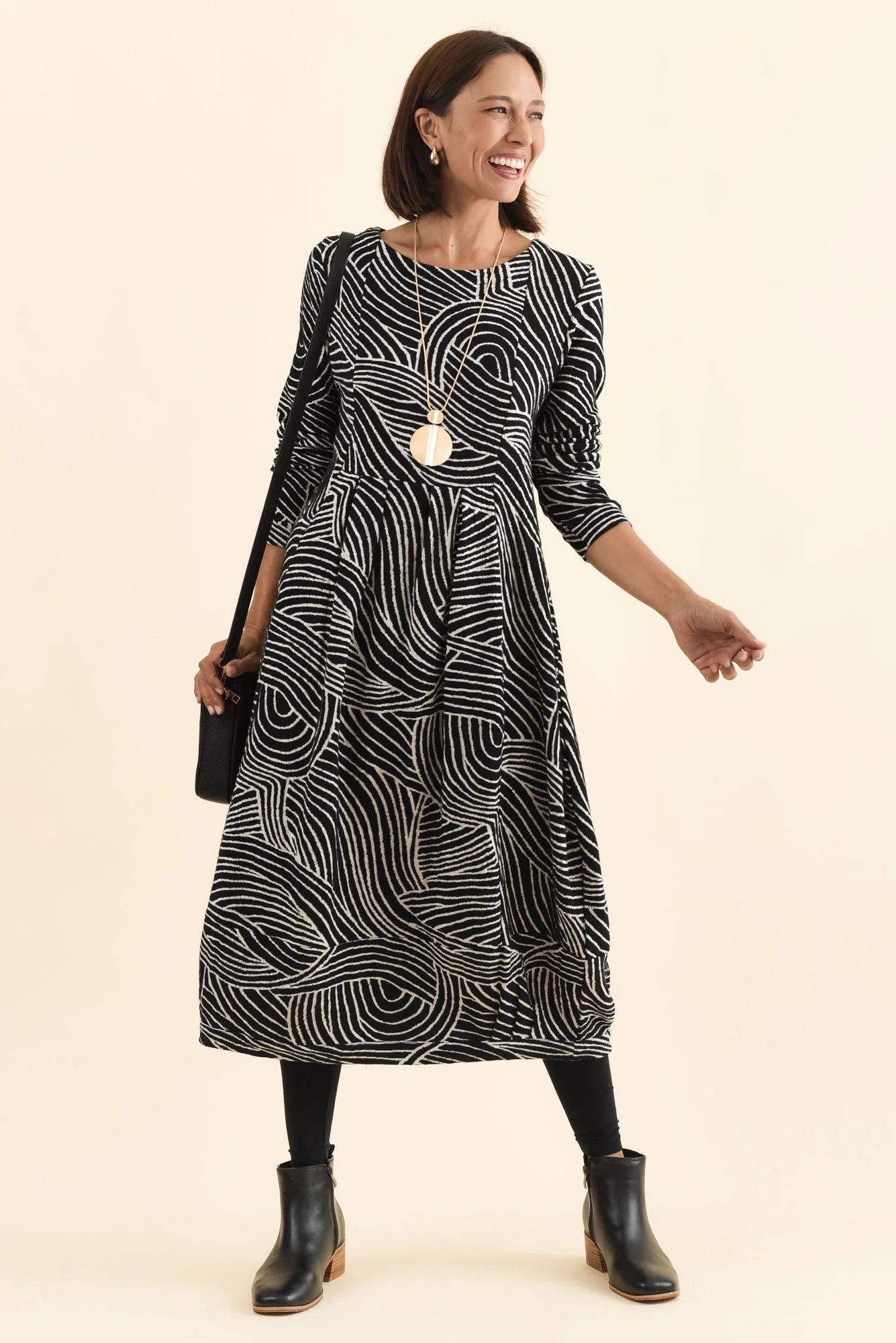 Achia Black Stripe Cotton Knit Dress