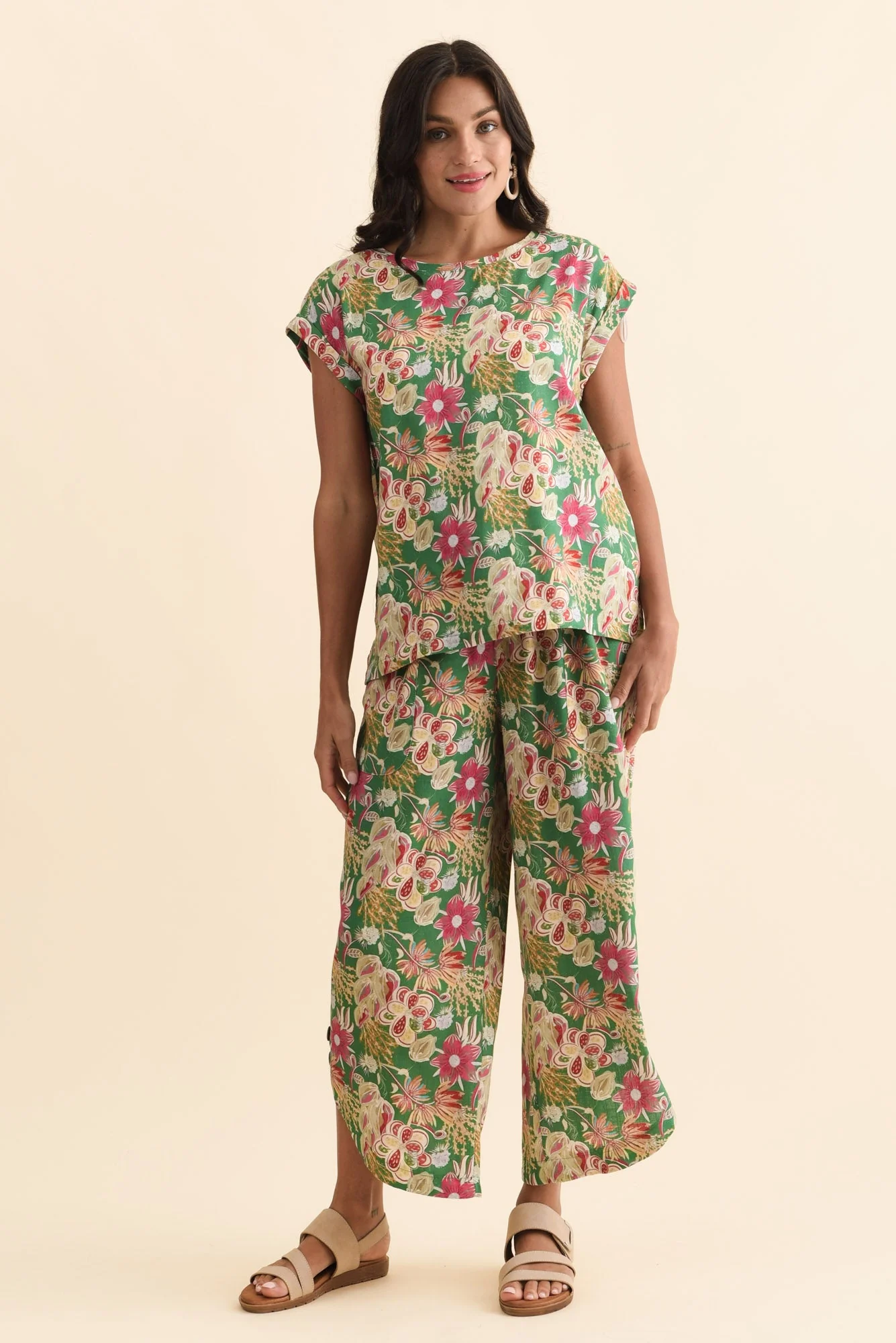 Alta Green Flower Linen Cotton Top - Image 7