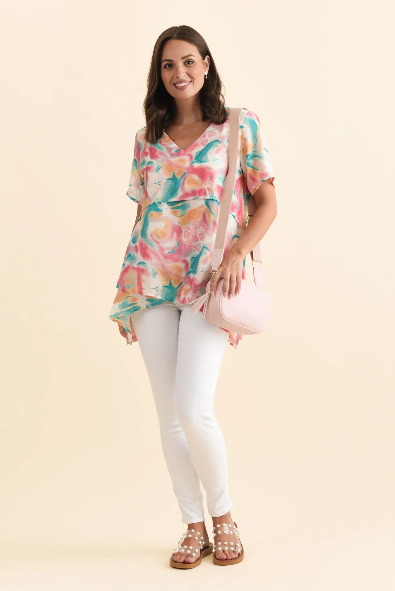 Alvina Teal Abstract Layered Tunic Top - Image 3
