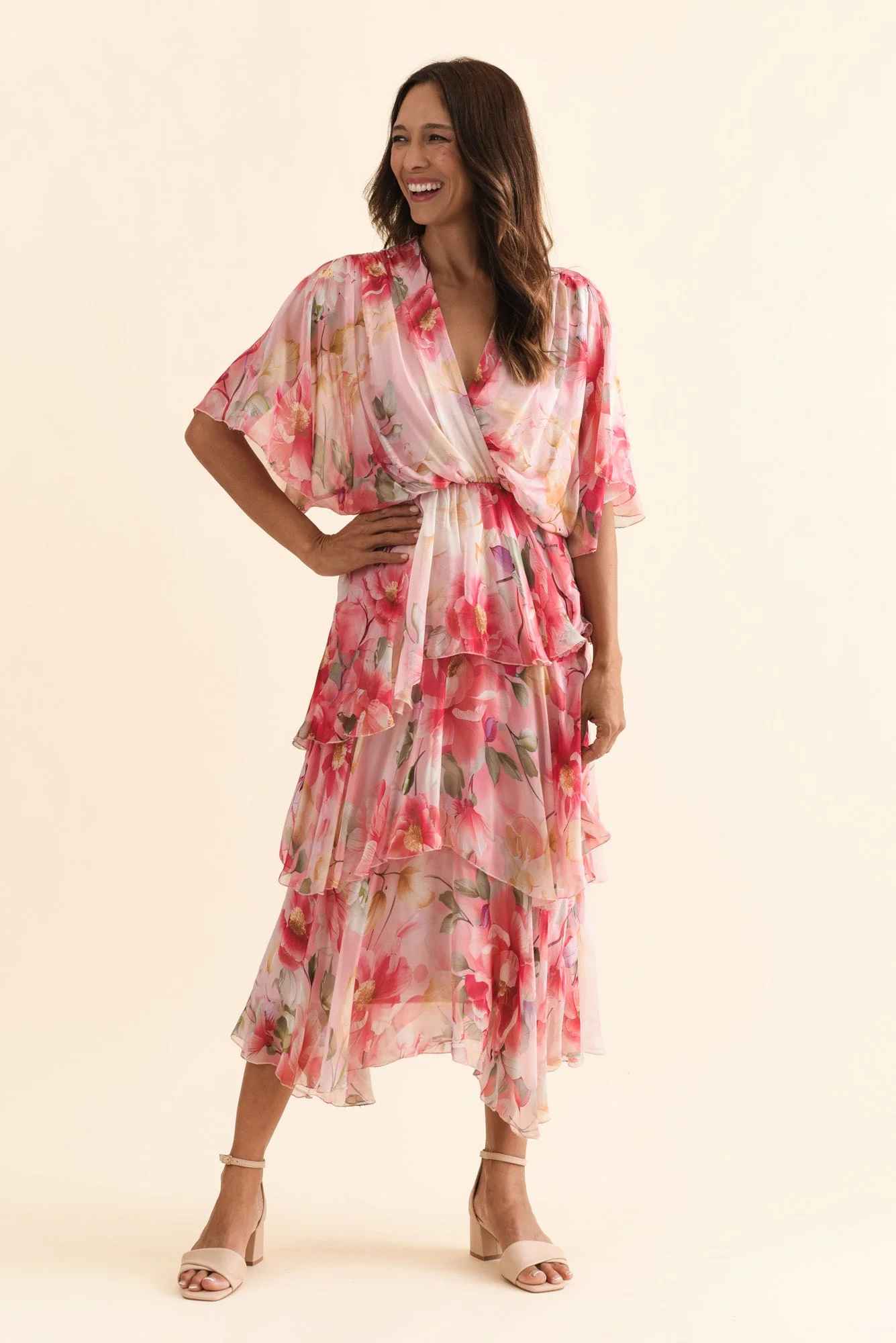 Amelie Pink Floral Silk Layer Dress - Image 2