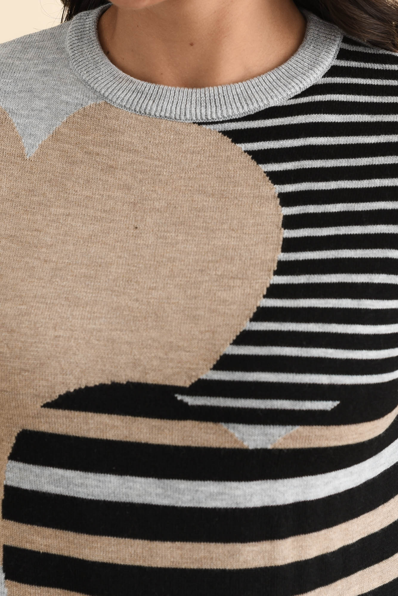Anju Grey Stripe Heart Knit Jumper - Image 6