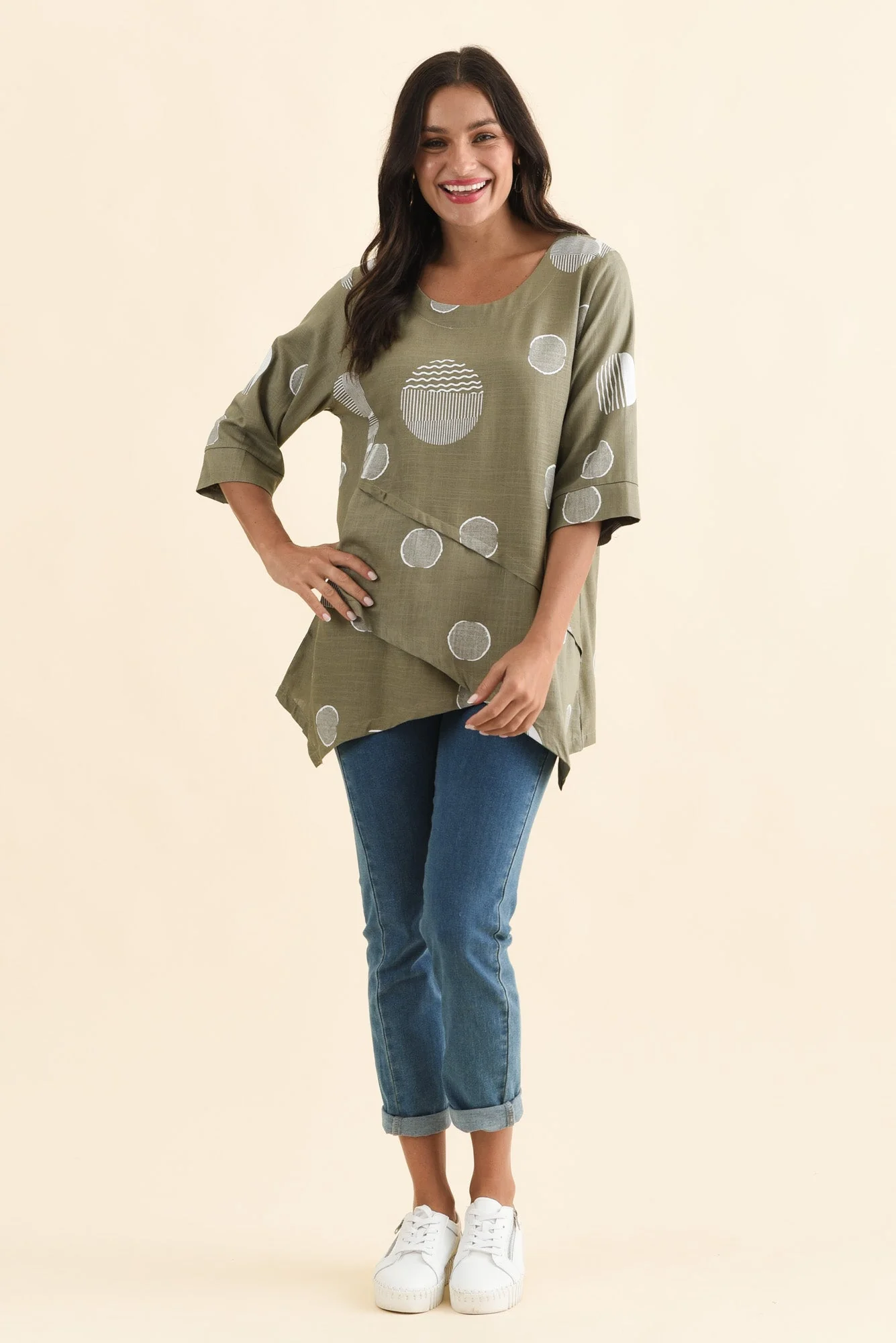 Anya Olive Spot Linen Cotton Top - Image 6