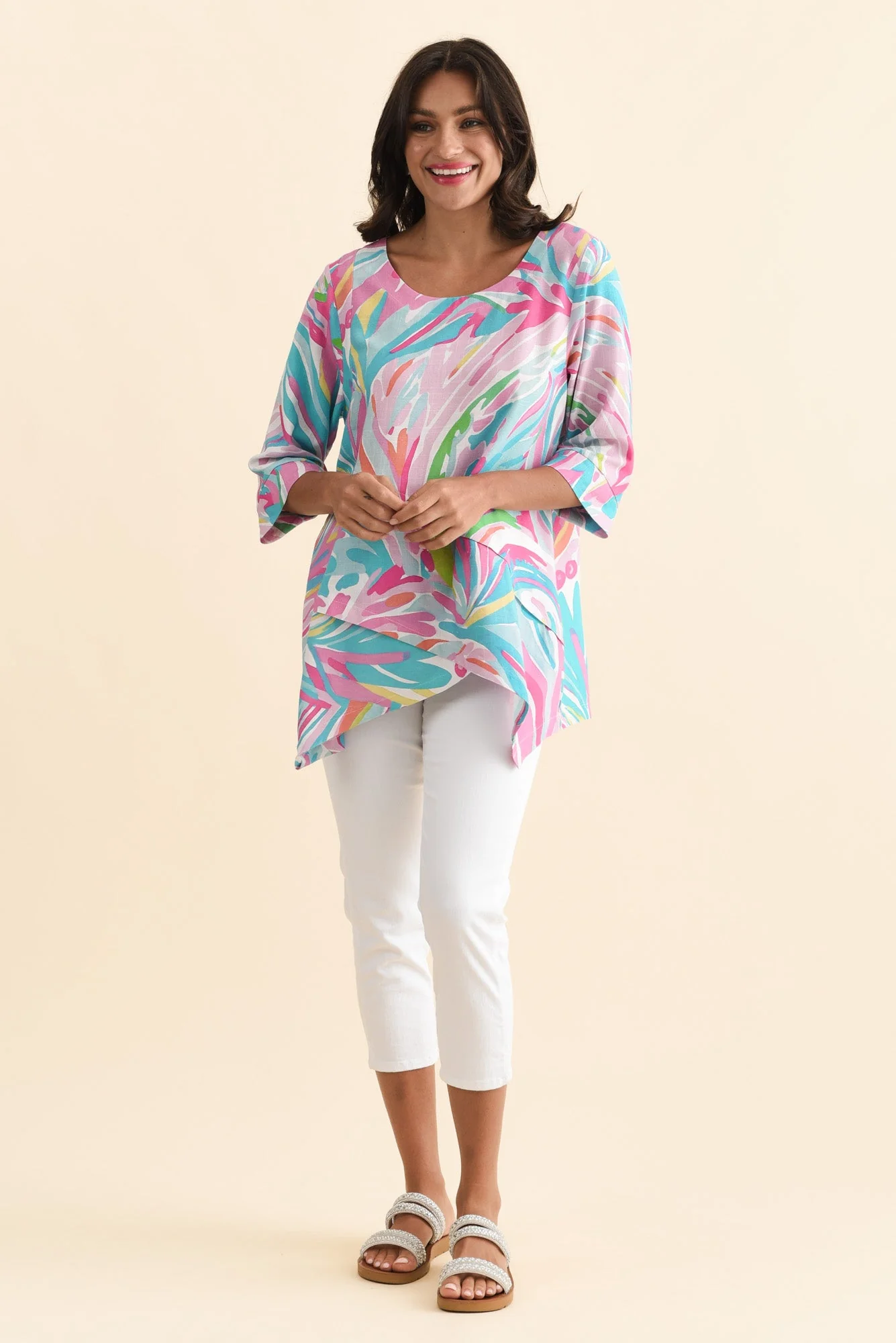 Anya Pink Swirl Linen Cotton Top - Image 2