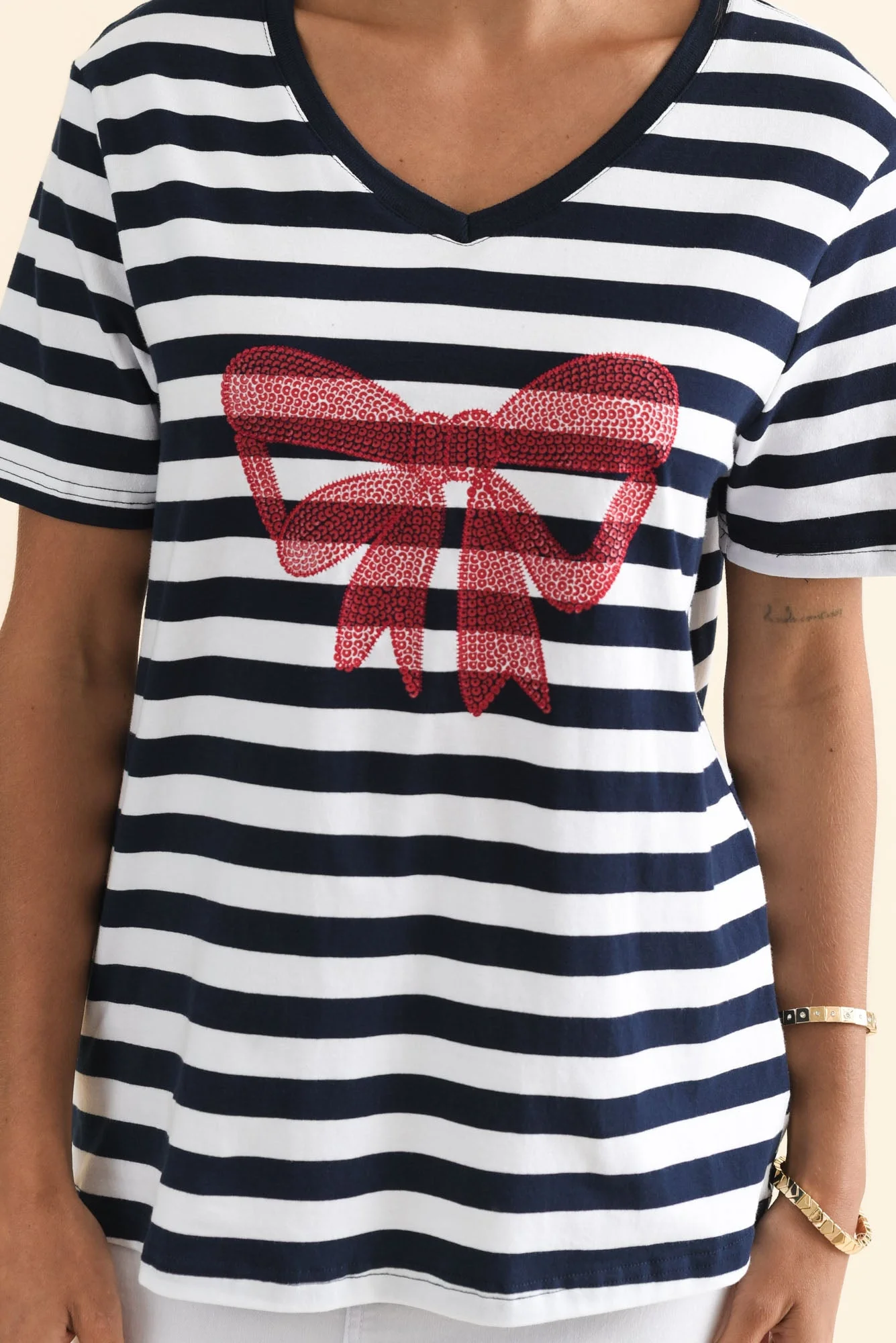 Bowie Navy Stripe Bow Cotton Tee - Image 5