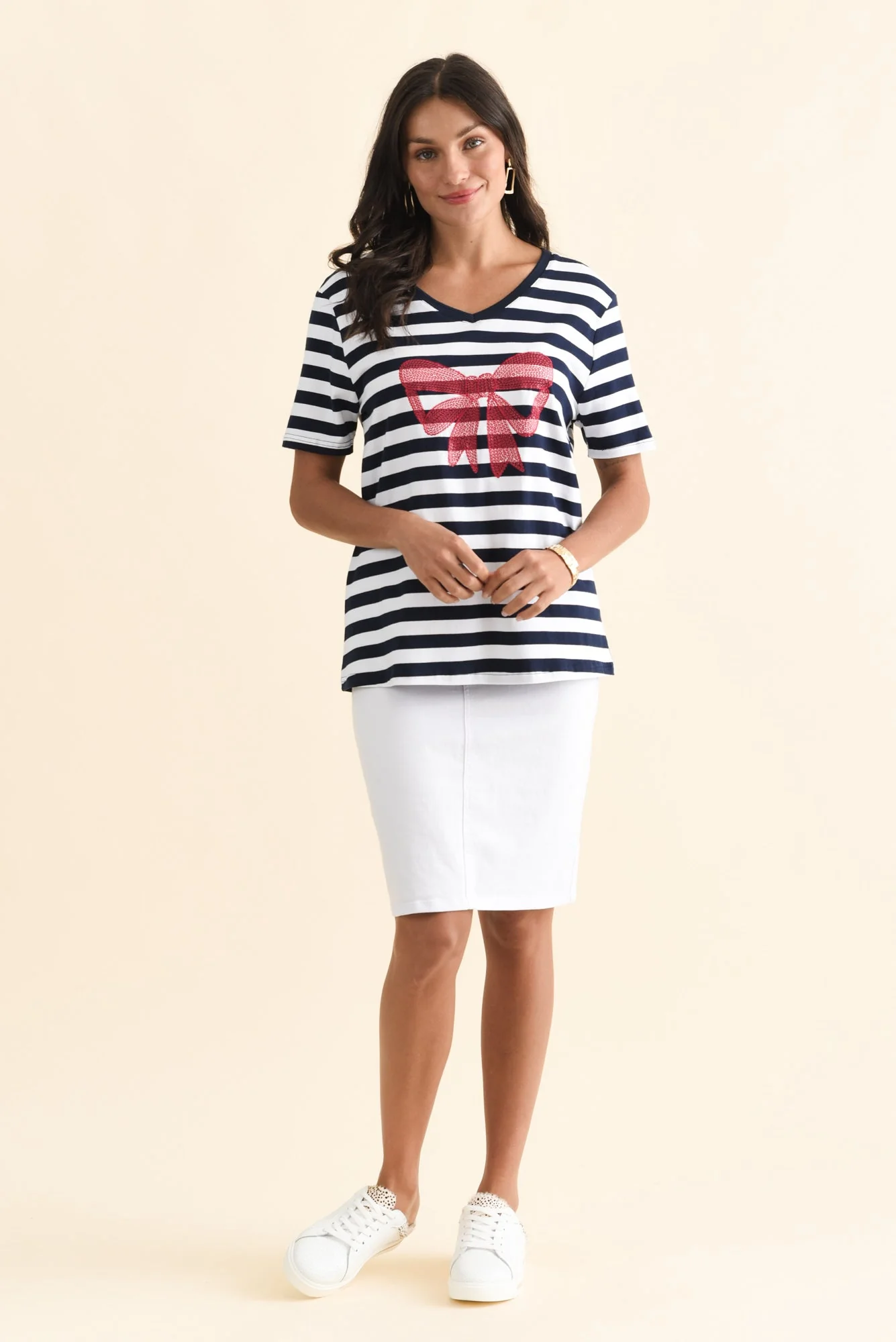 Bowie Navy Stripe Bow Cotton Tee - Image 6