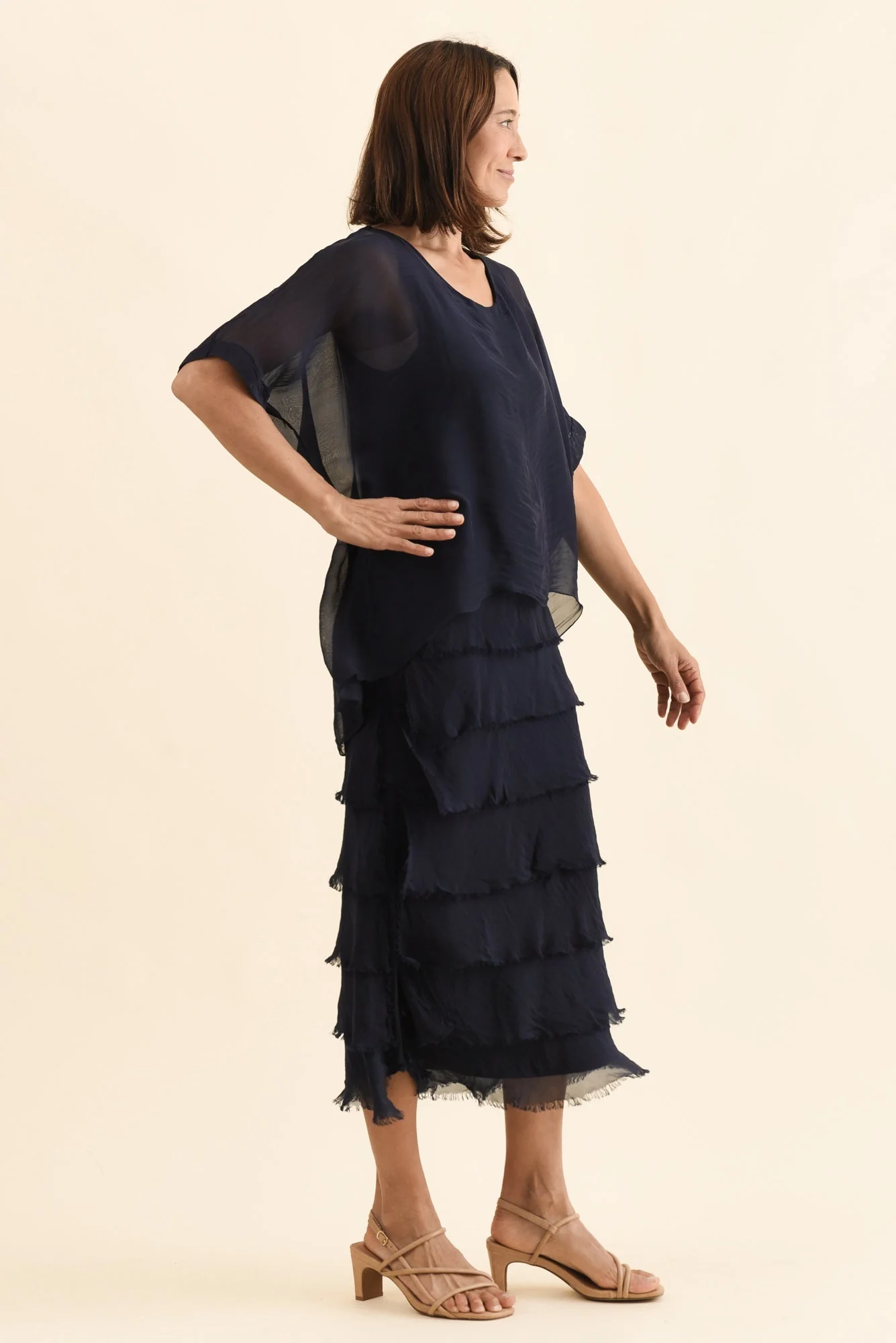 Britt Navy Silk Layer Dress - Image 3