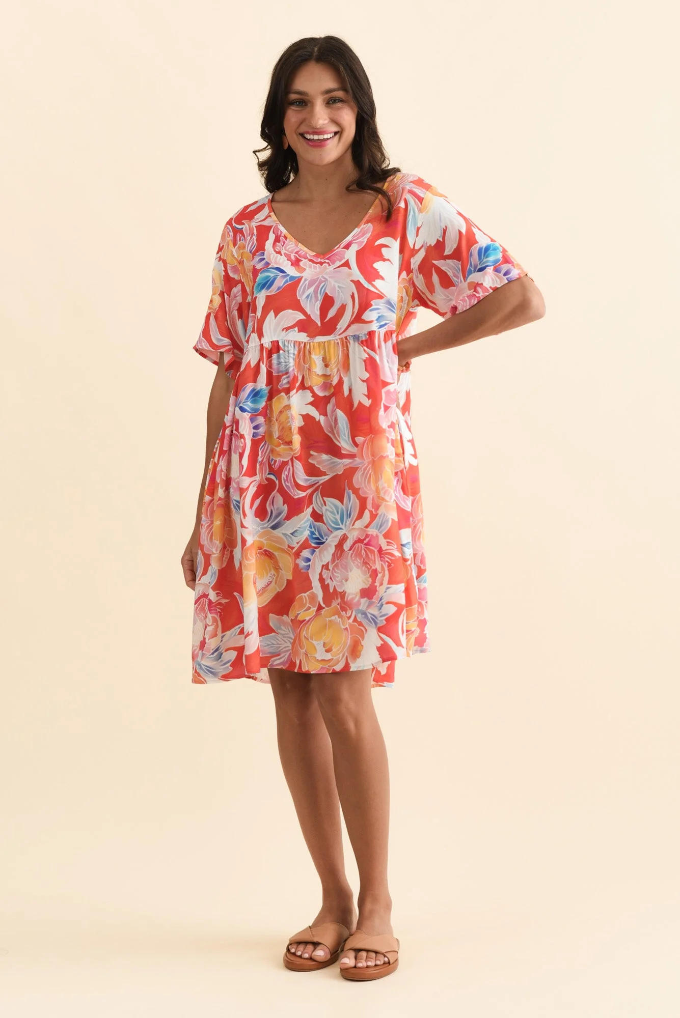 Carlita Coral Flower Pocket Dress - Image 3