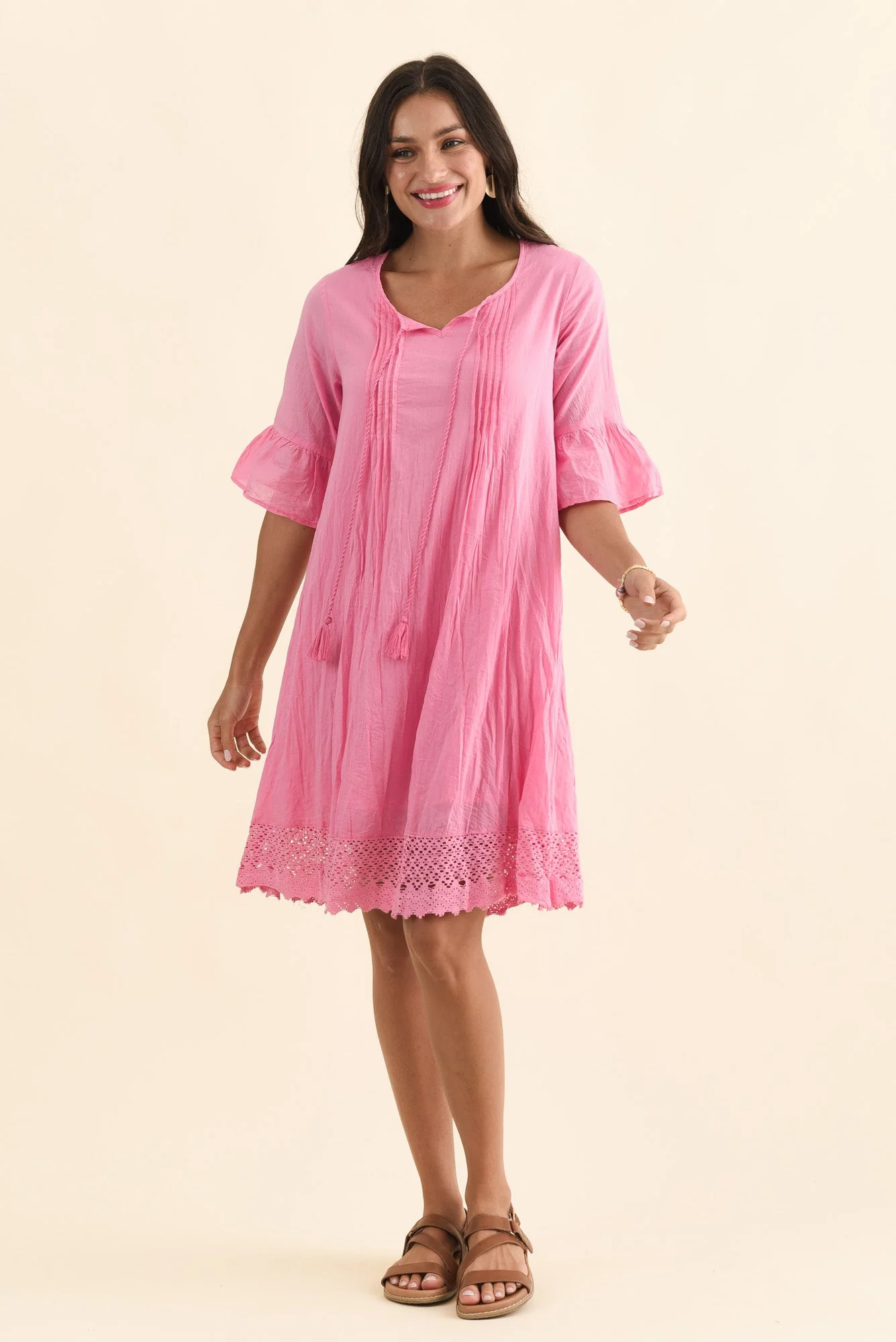 Cayman Bright Pink Cotton Tunic Dress - Image 2