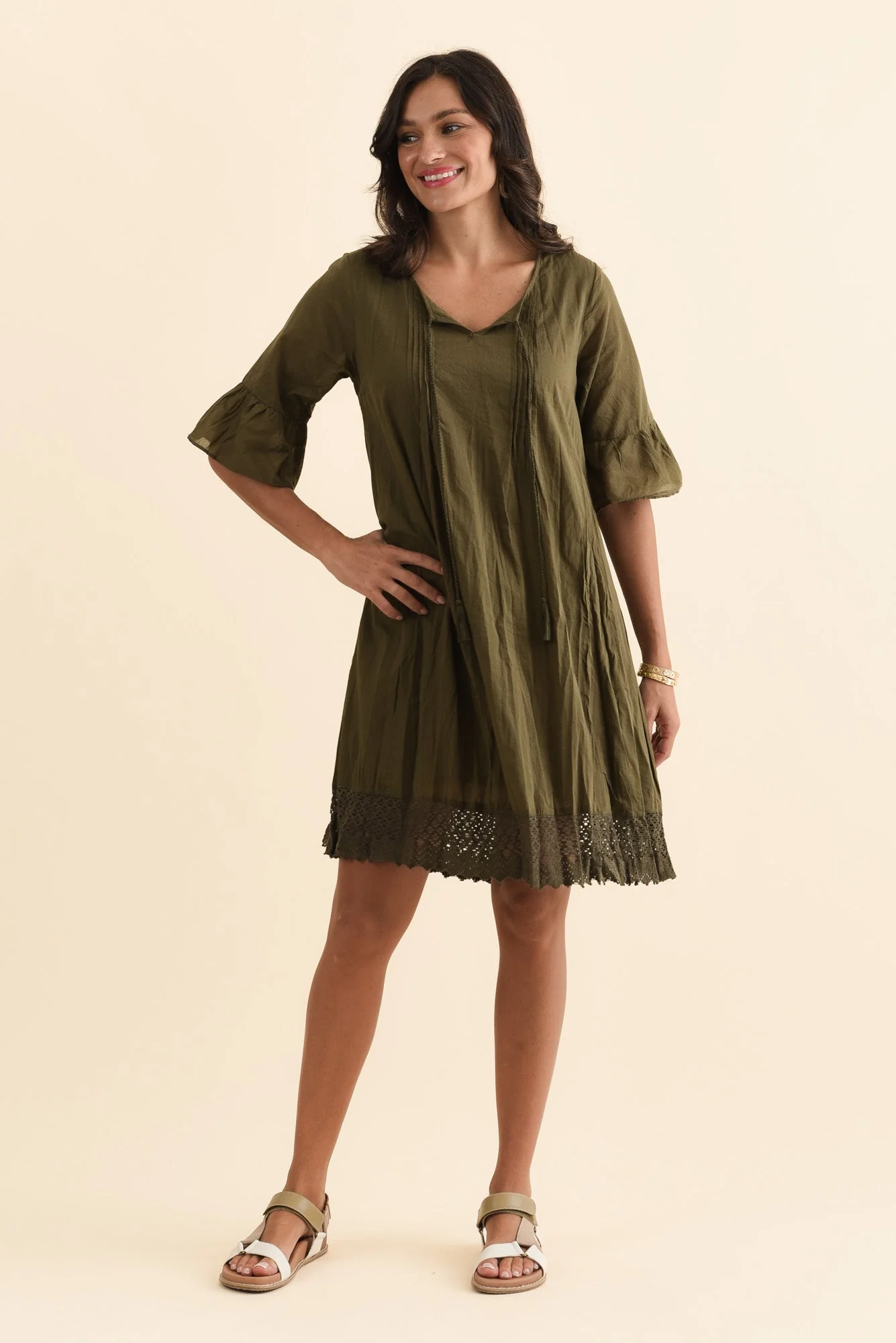 Cayman Khaki Cotton Tunic Dress - Image 3