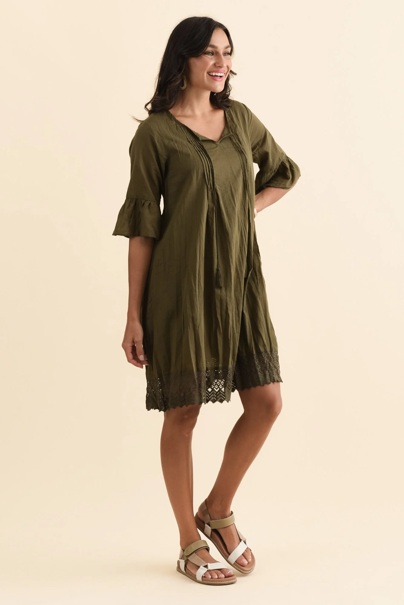 Cayman Khaki Cotton Tunic Dress - Image 4