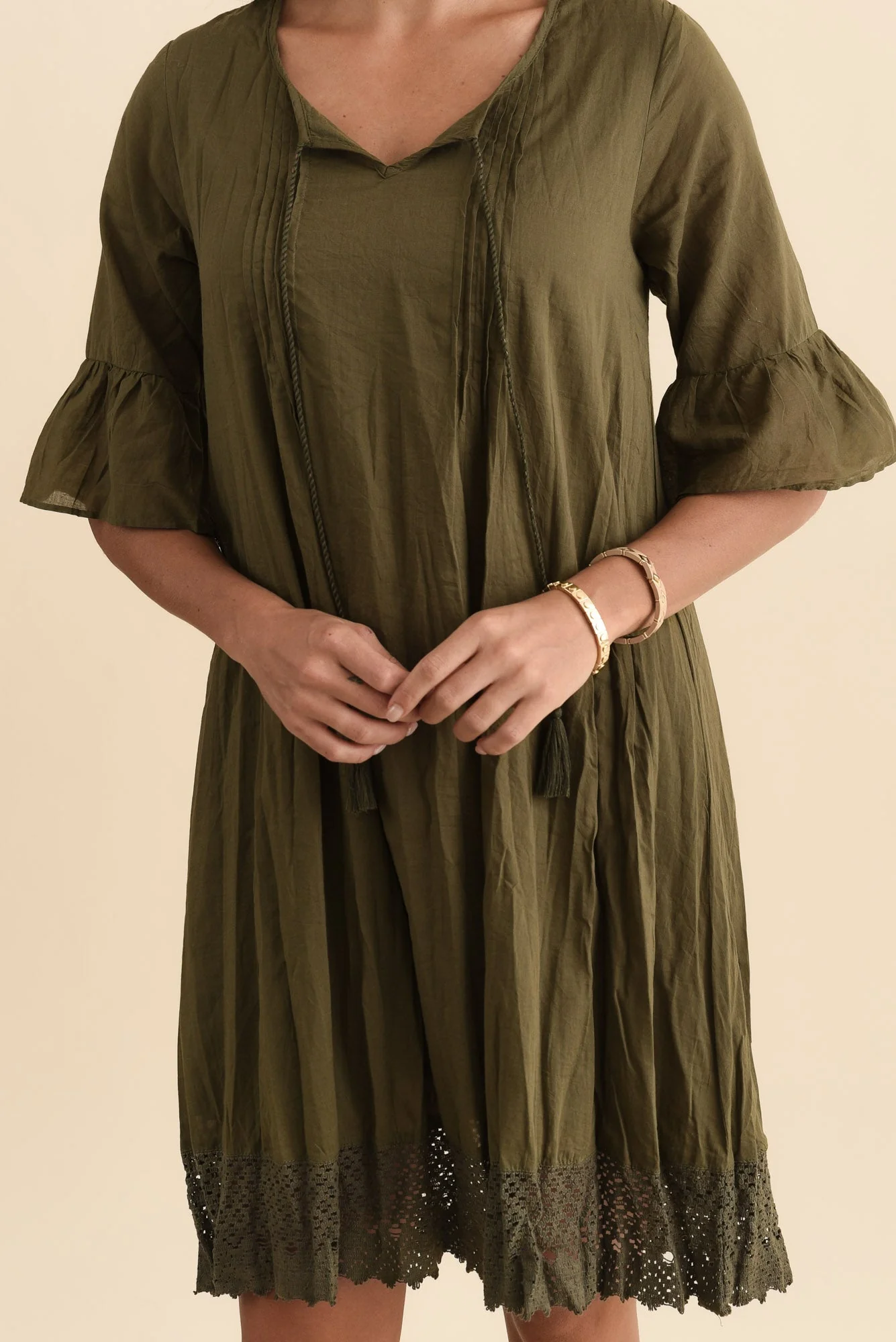 Cayman Khaki Cotton Tunic Dress - Image 6