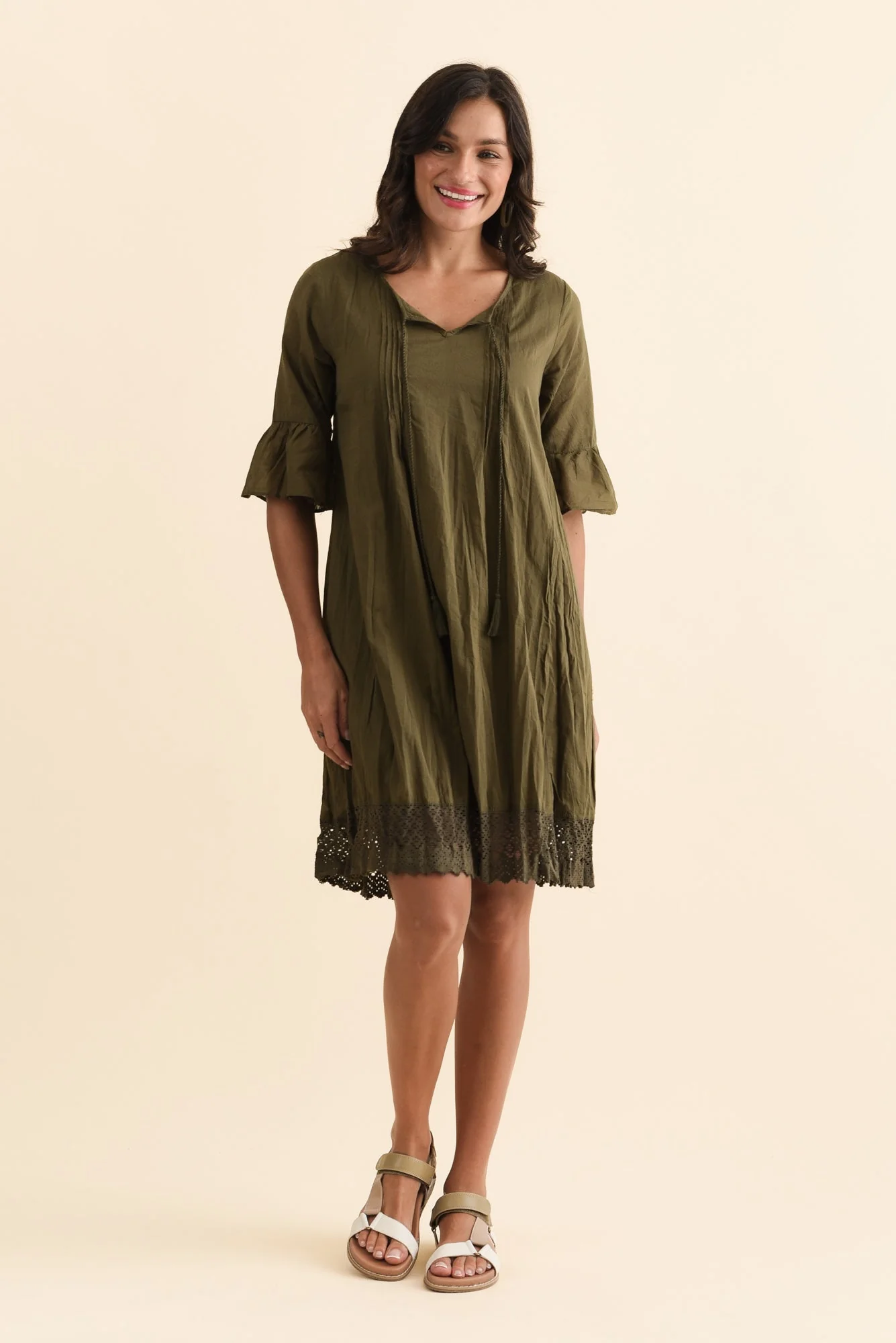 Cayman Khaki Cotton Tunic Dress - Image 7