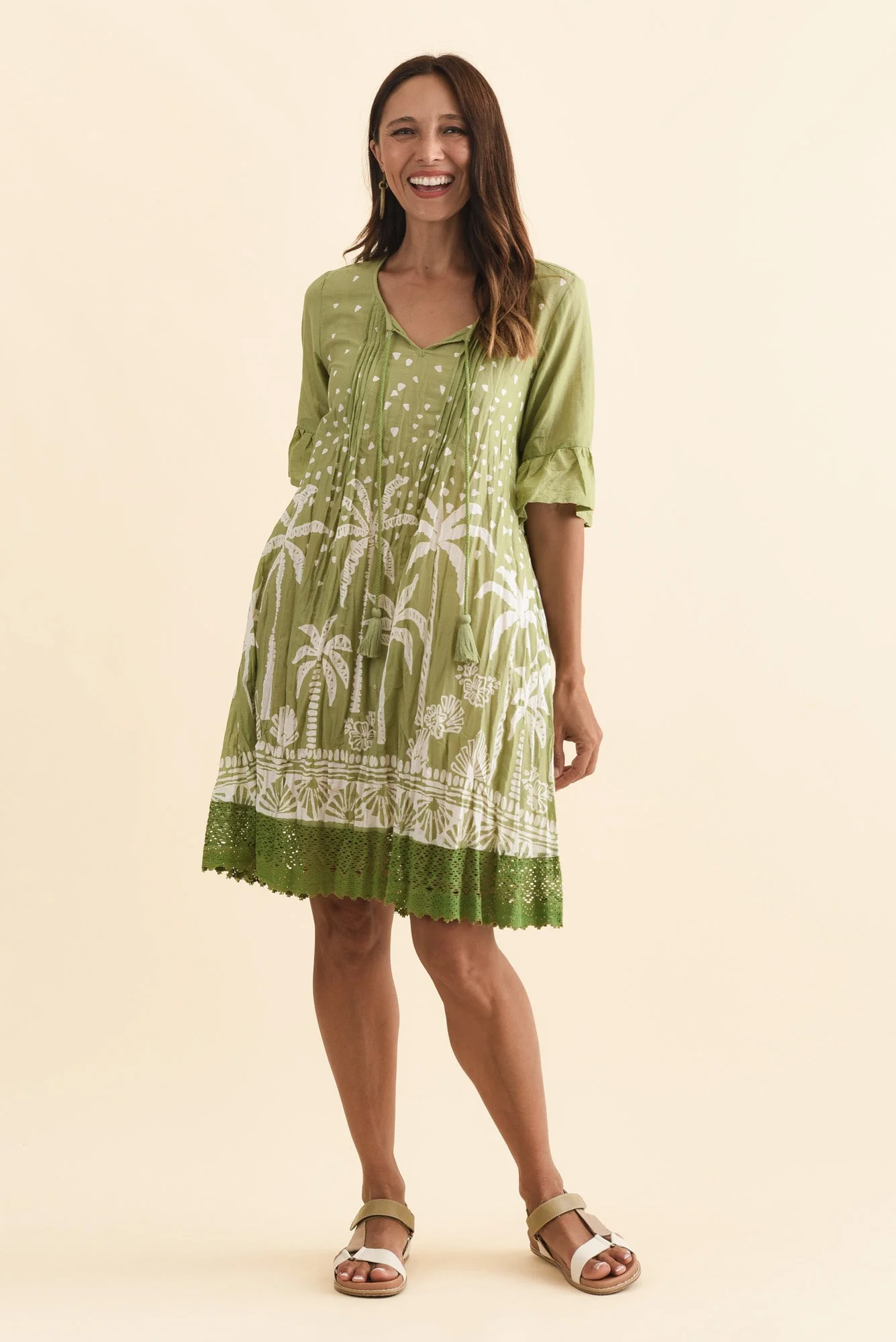 Cayman Khaki Palm Cotton Tunic Dress