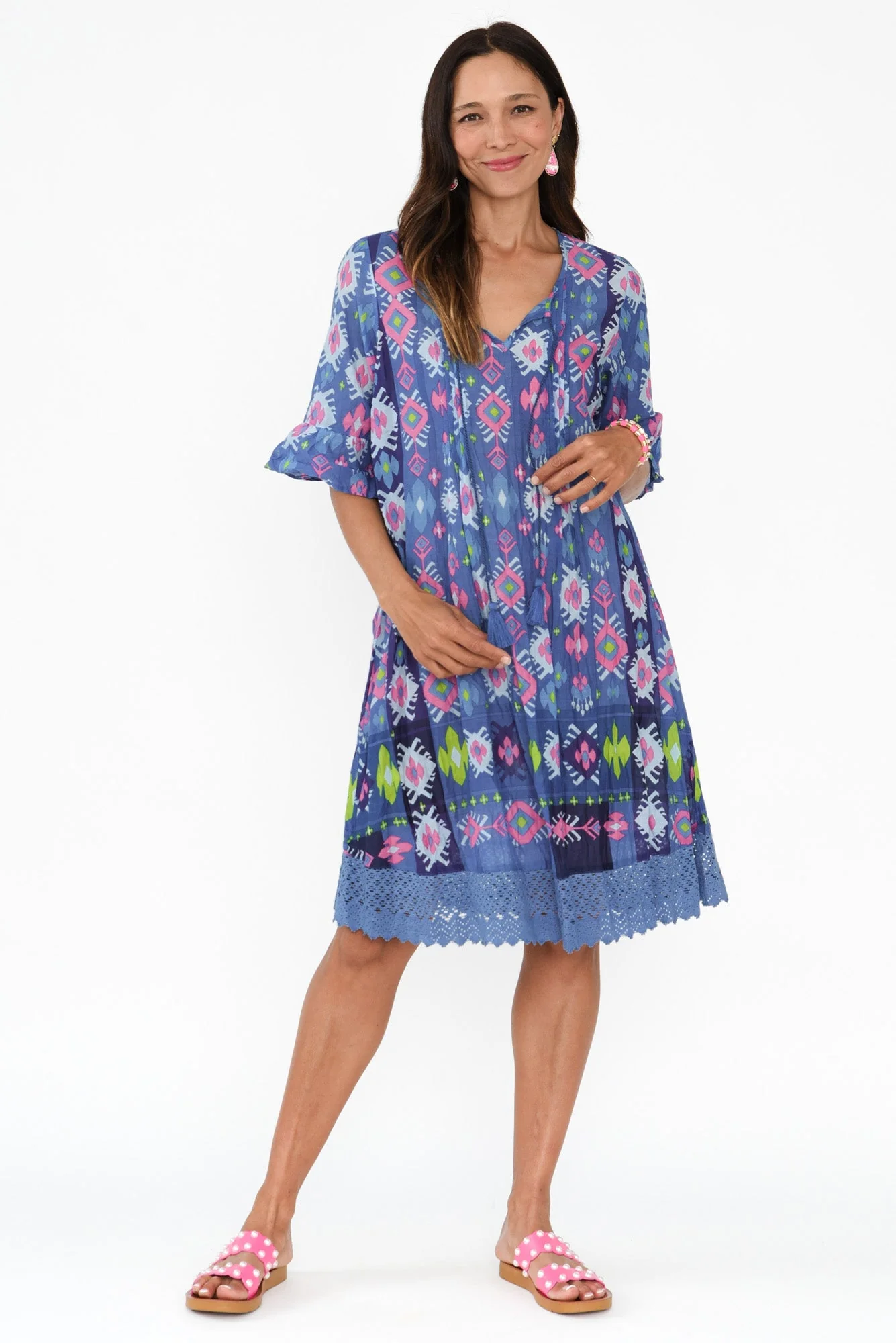 Cayman Navy Geo Cotton Tunic Dress - Image 6