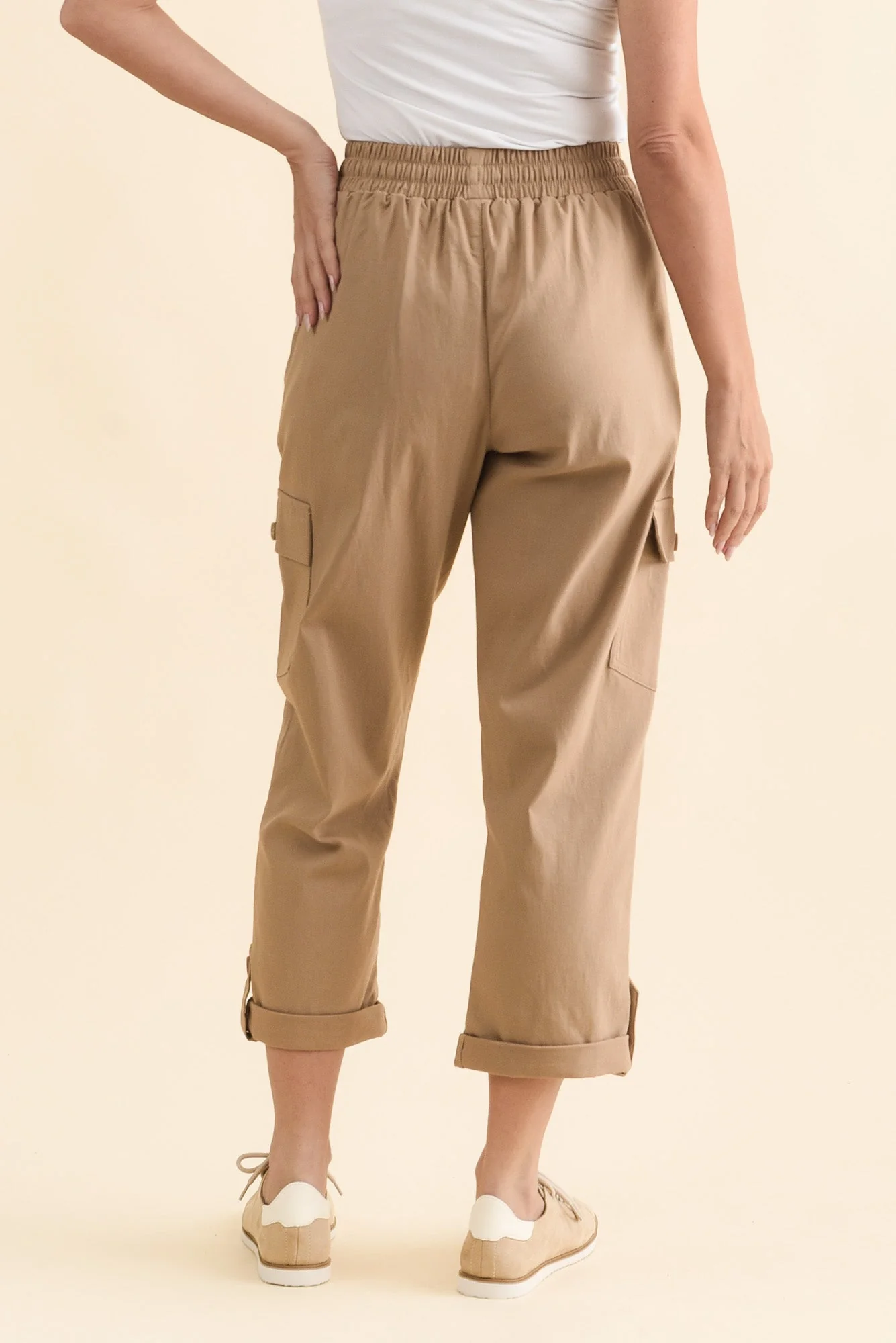 Cindy Beige Denim Cargo Pants - Image 5