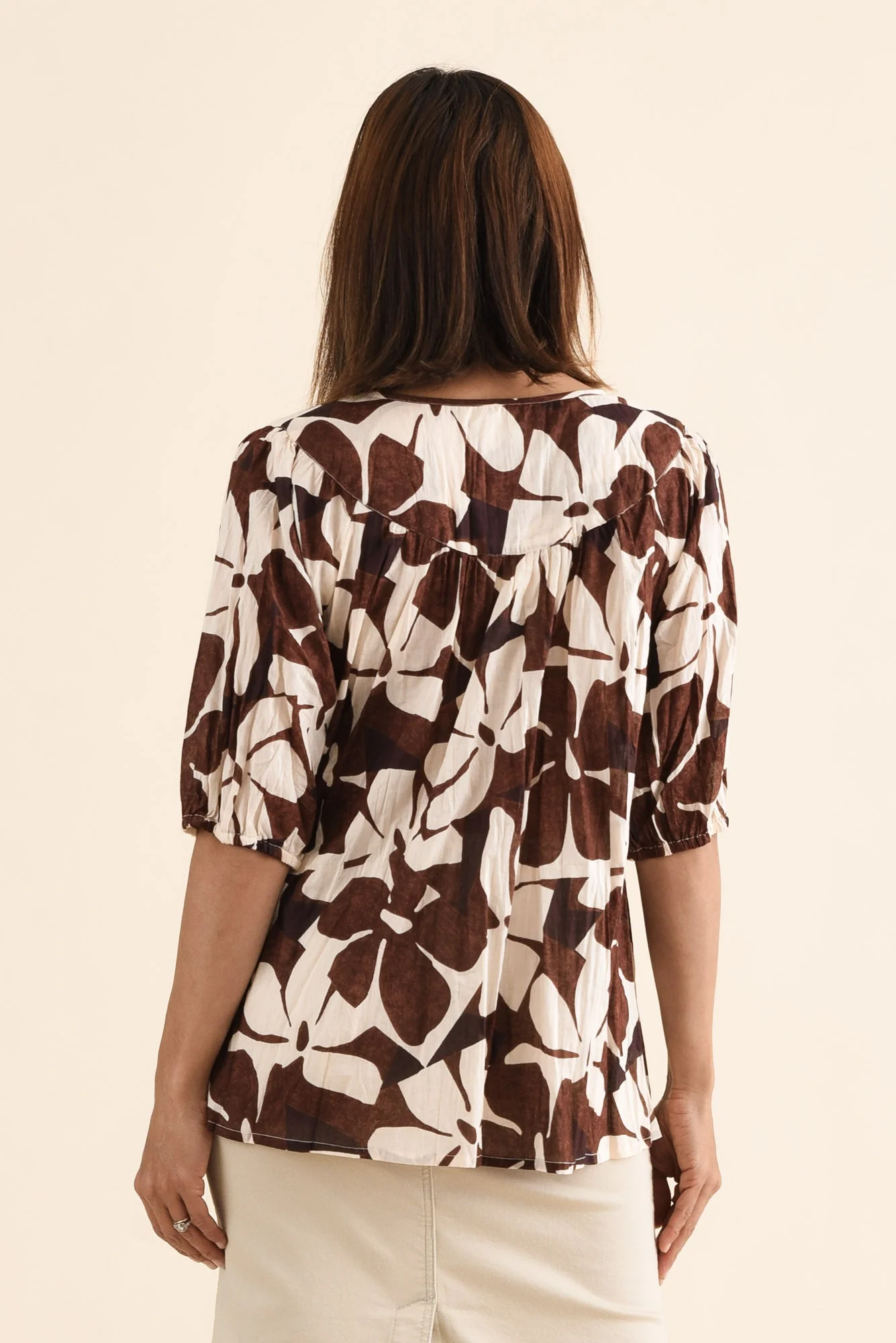 Claris Chocolate Garden Crinkle Cotton Top - Image 4