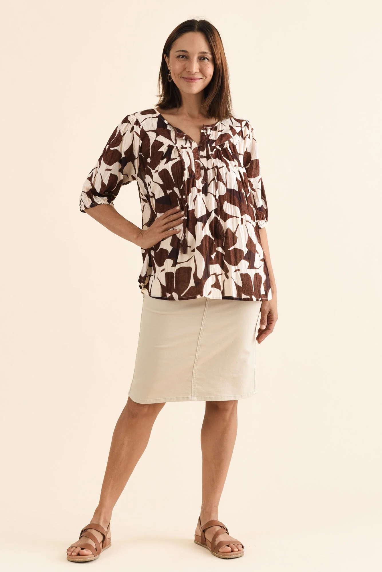 Claris Chocolate Garden Crinkle Cotton Top - Image 6