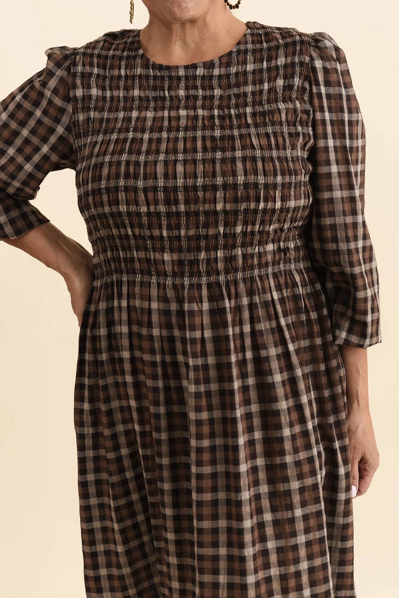 Coco Chocolate Check Cotton Dress - Image 5
