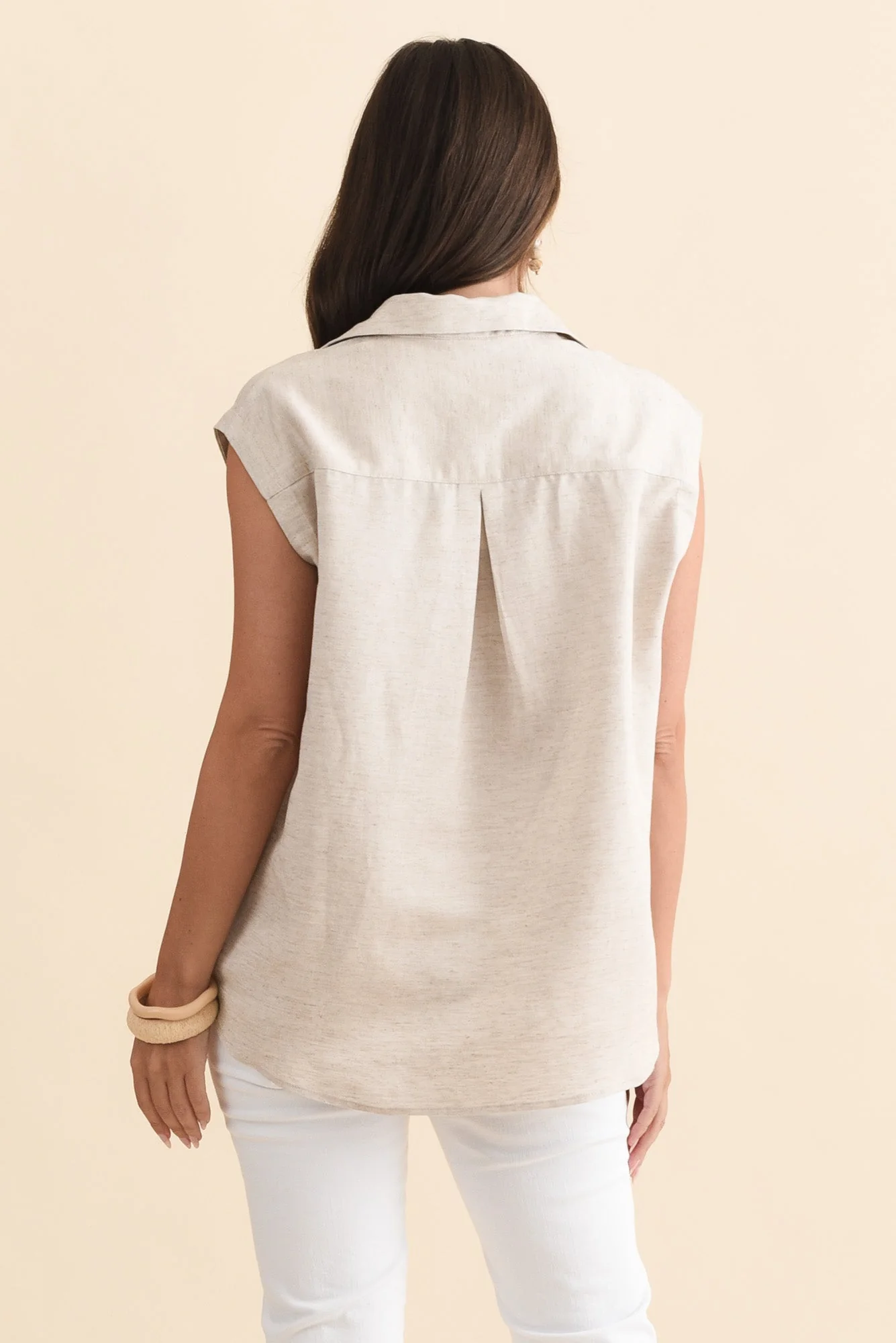 Corbin Natural Linen Blend Button Top - Image 5