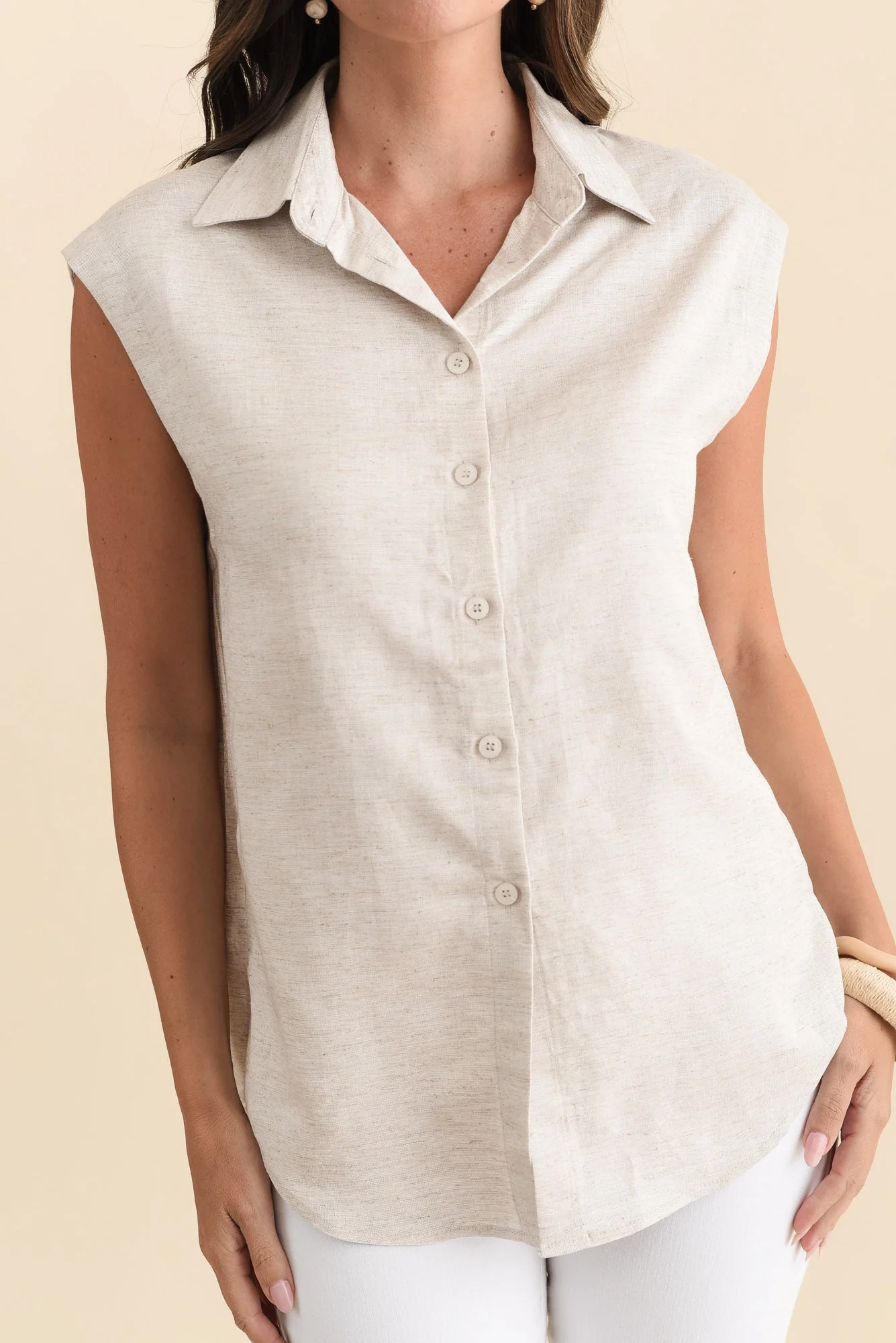 Corbin Natural Linen Blend Button Top - Image 6