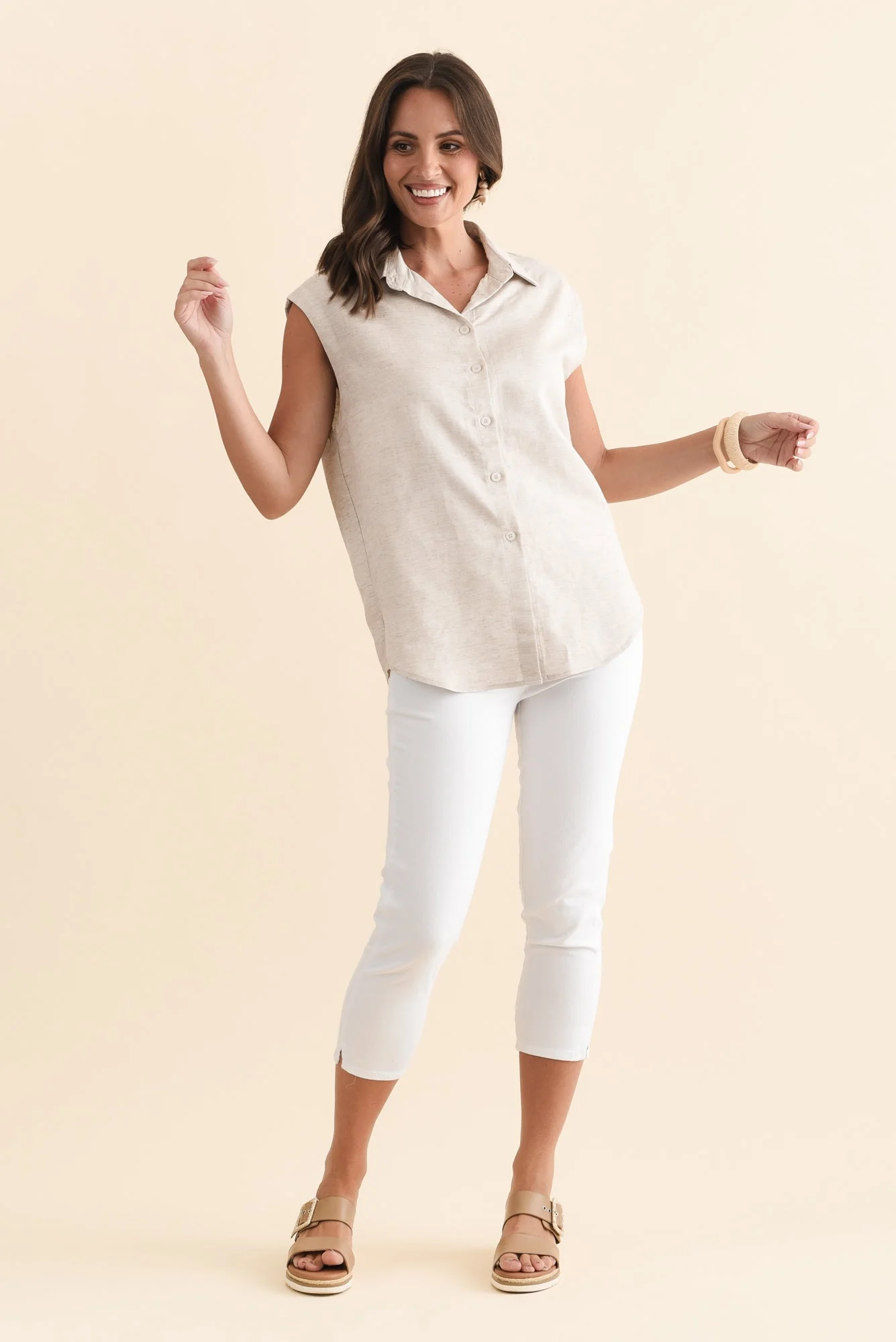 Corbin Natural Linen Blend Button Top - Image 7