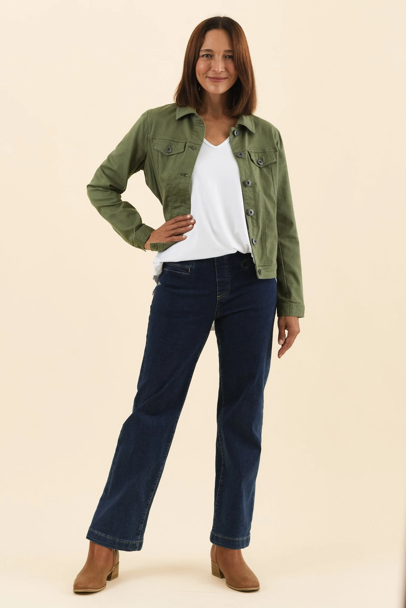 Danielle Khaki Stretch Jean Jacket - Image 3