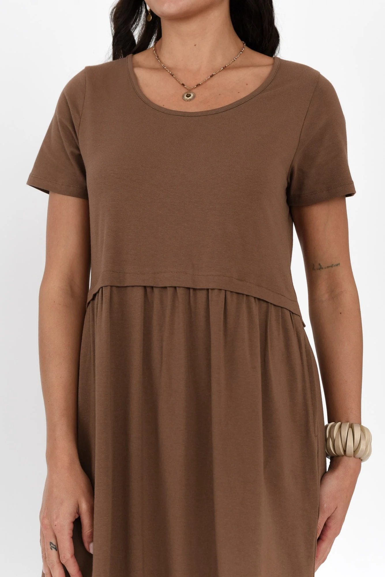 Deidra Chocolate Cotton Pocket Dress - Image 6
