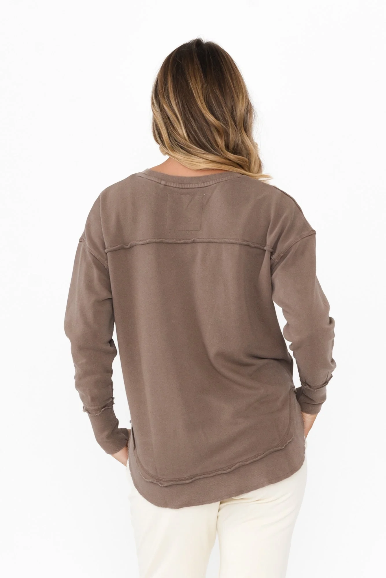 Delilah Mocha Cotton Crewneck Sweatshirt - Image 4