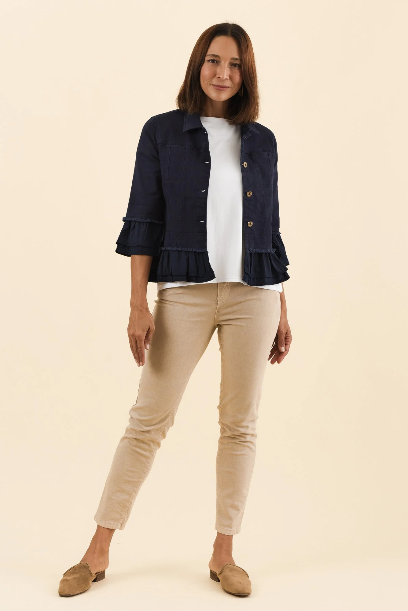 Dolores Navy Cotton Frill Jacket - Image 2