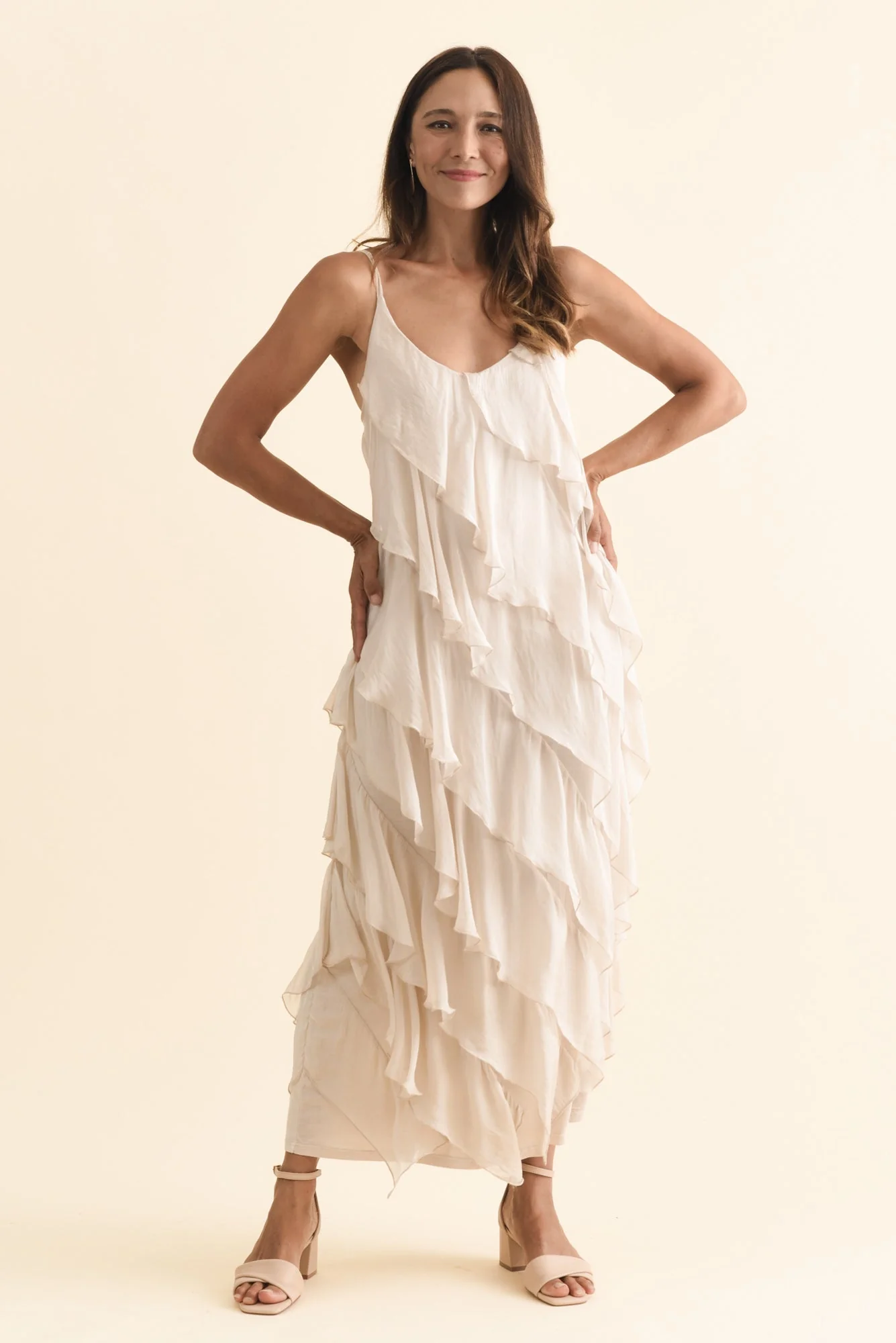 Dominica Champagne Silk Ruffle Dress - Image 2