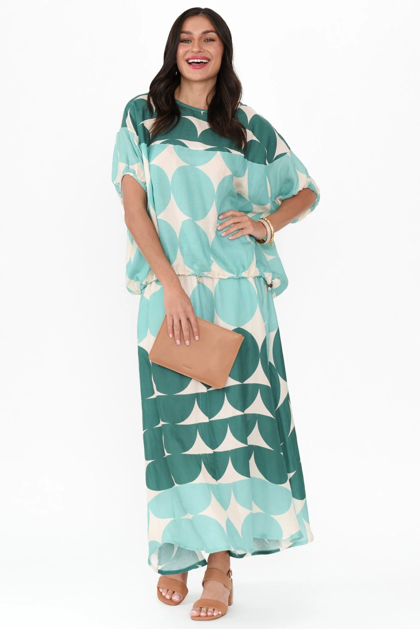 Domino Aqua Spot Linen Blend Top - Image 2