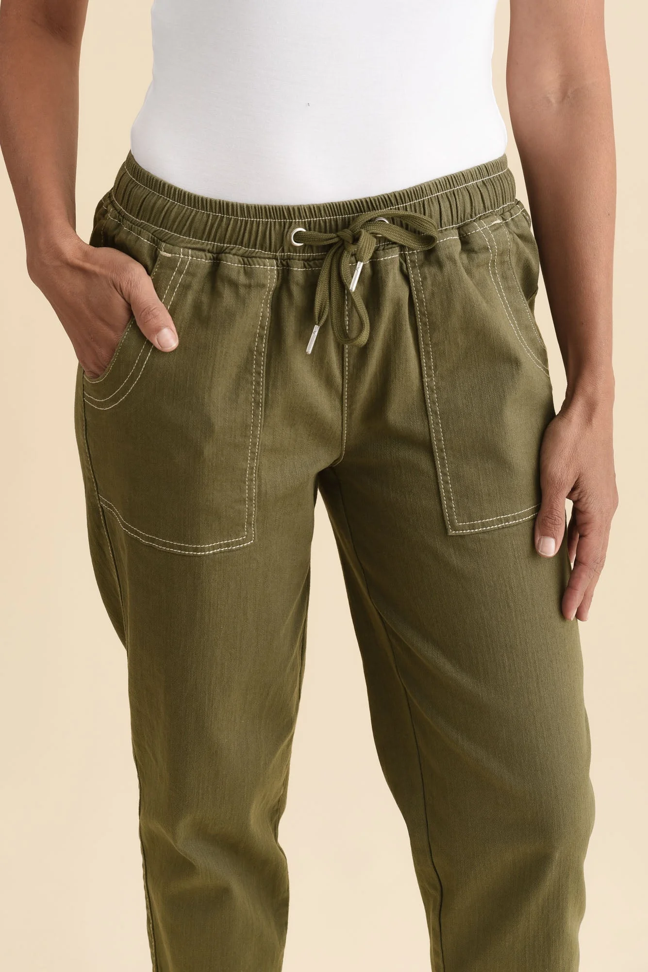 Eliana Olive Cotton Stretch Jeans - Image 6