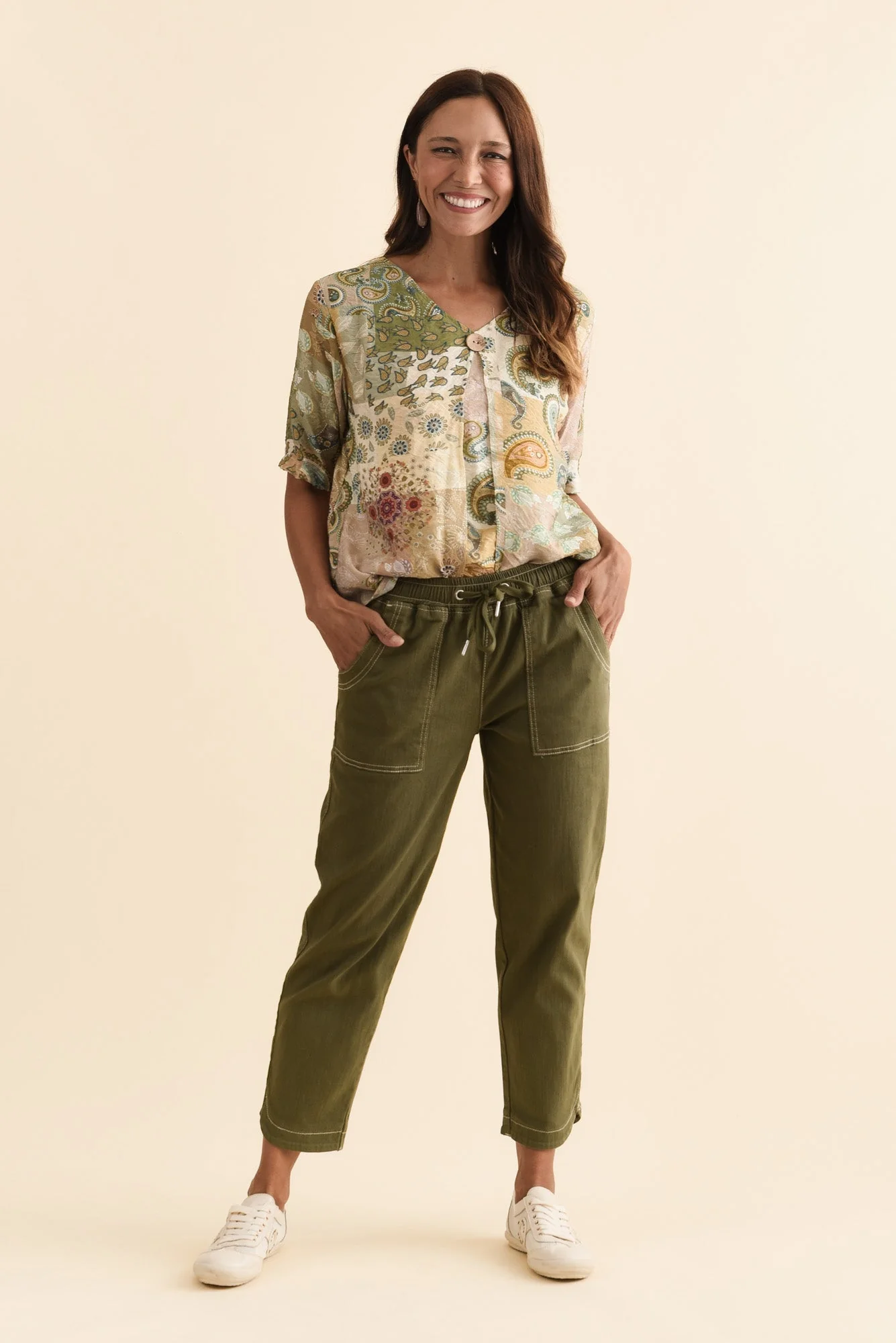 Eliana Olive Cotton Stretch Jeans - Image 7