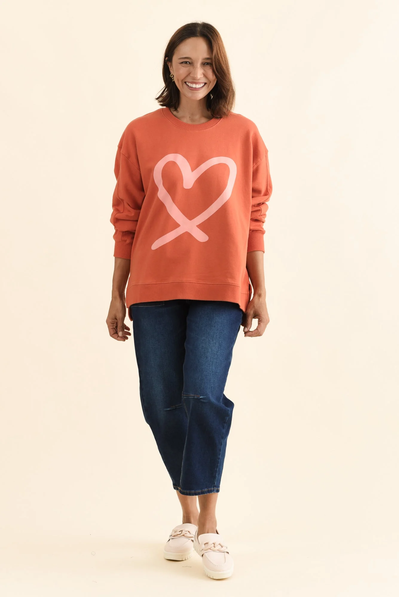 Elin Orange Heart Cotton Sweatshirt - Image 2