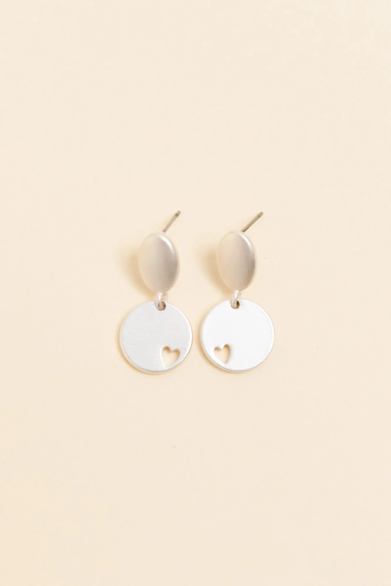 Elsa Silver Heart Disc Earrings
