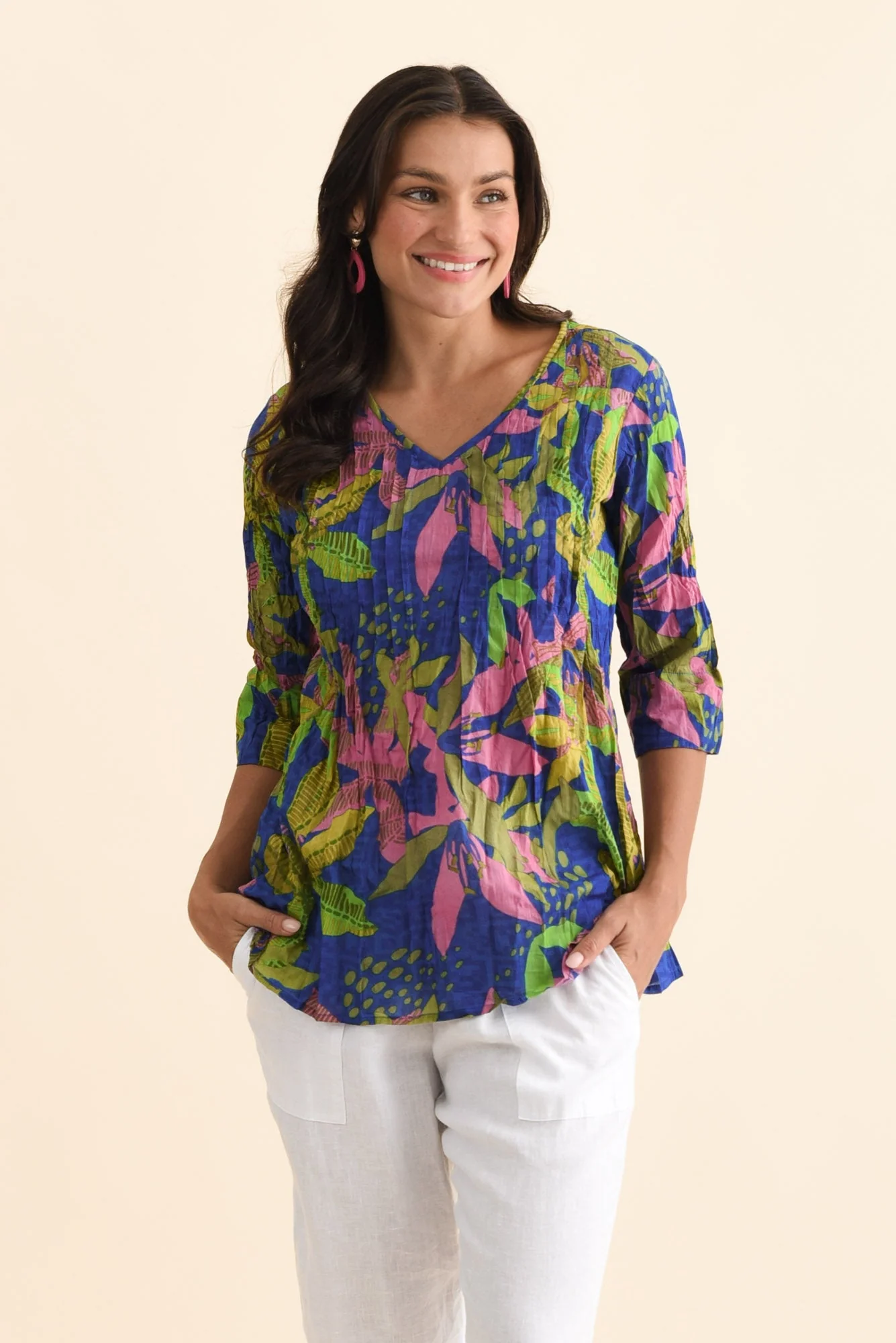 Fia Blue Lily Sleeved Crinkle Cotton Top