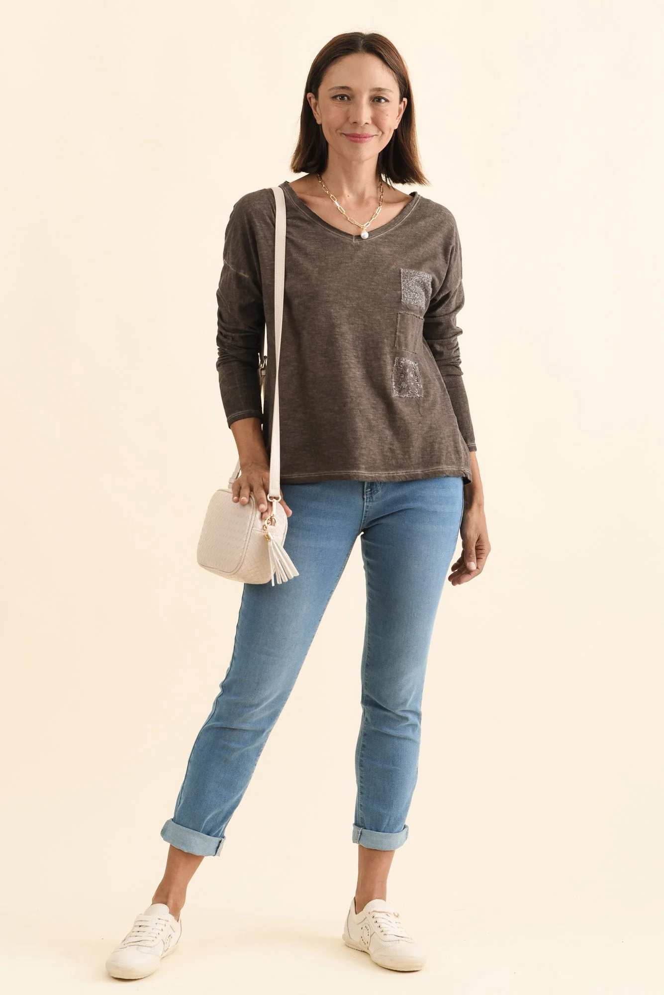 Fulton Brown Patchwork Cotton Top - Image 2