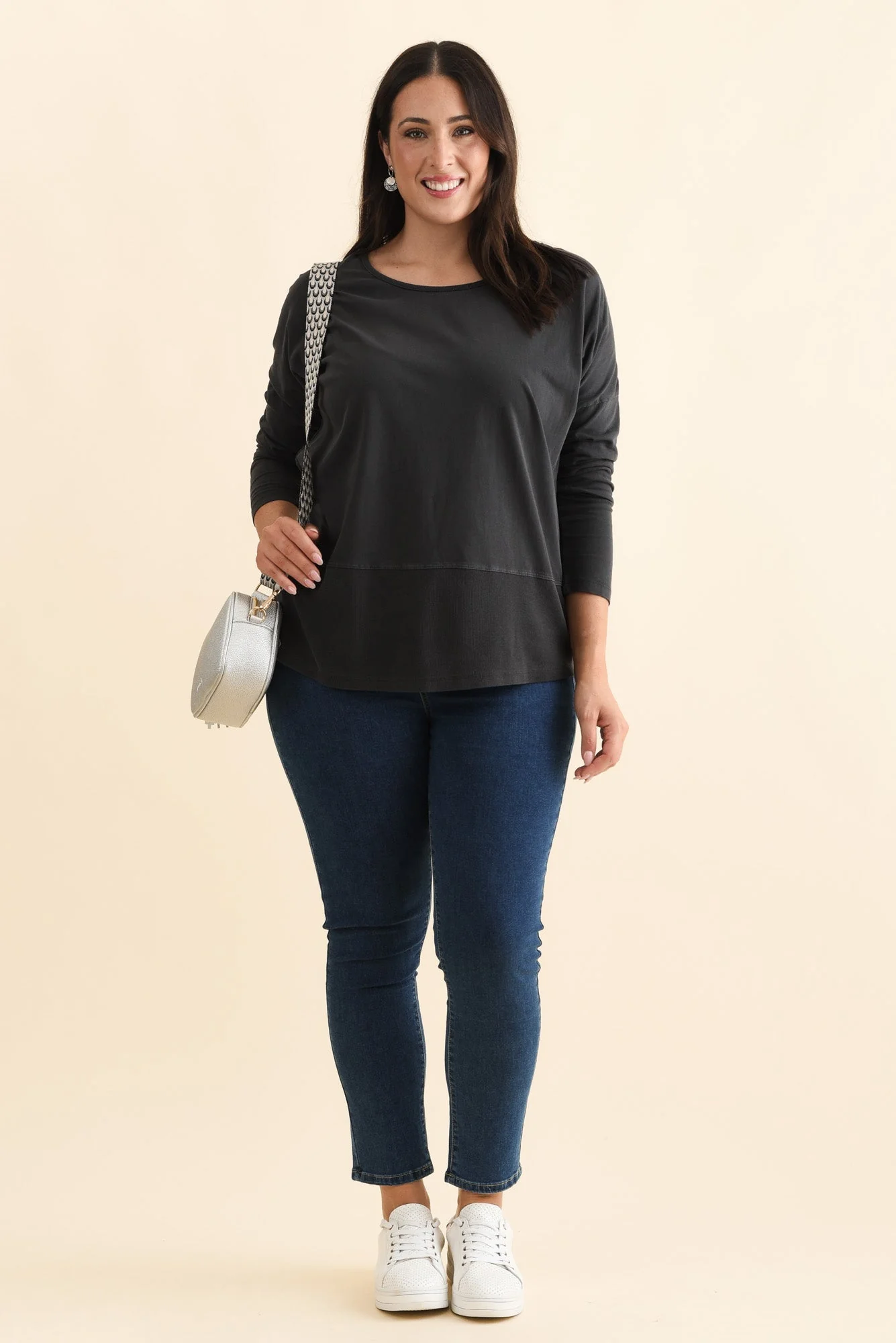 Fundamental Washed Black Cotton Rib Sleeved Top - Image 2