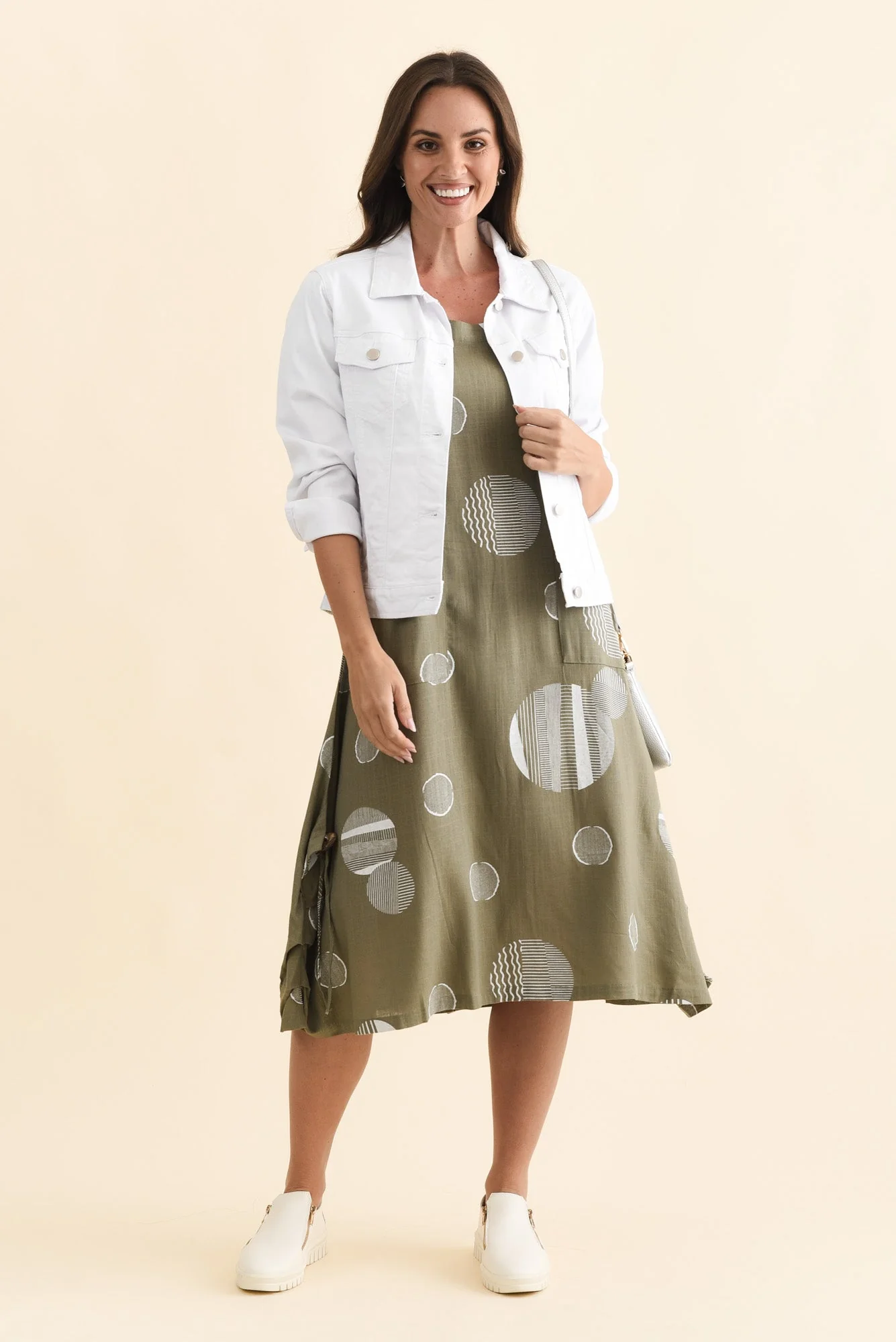 Hailee Olive Spot Linen Cotton Dress
