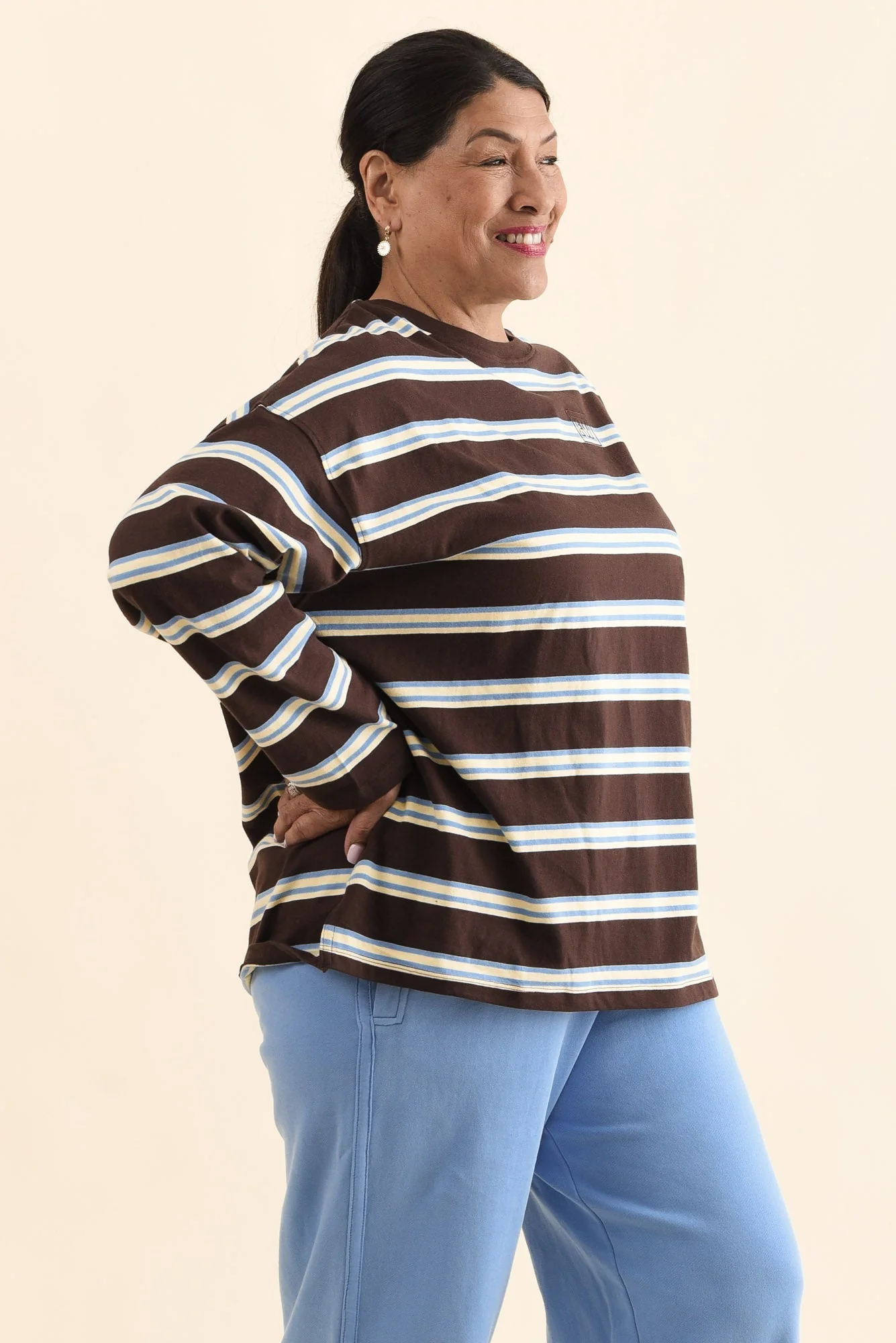 Harper Chocolate Stripe Long Sleeve Tee - Image 3