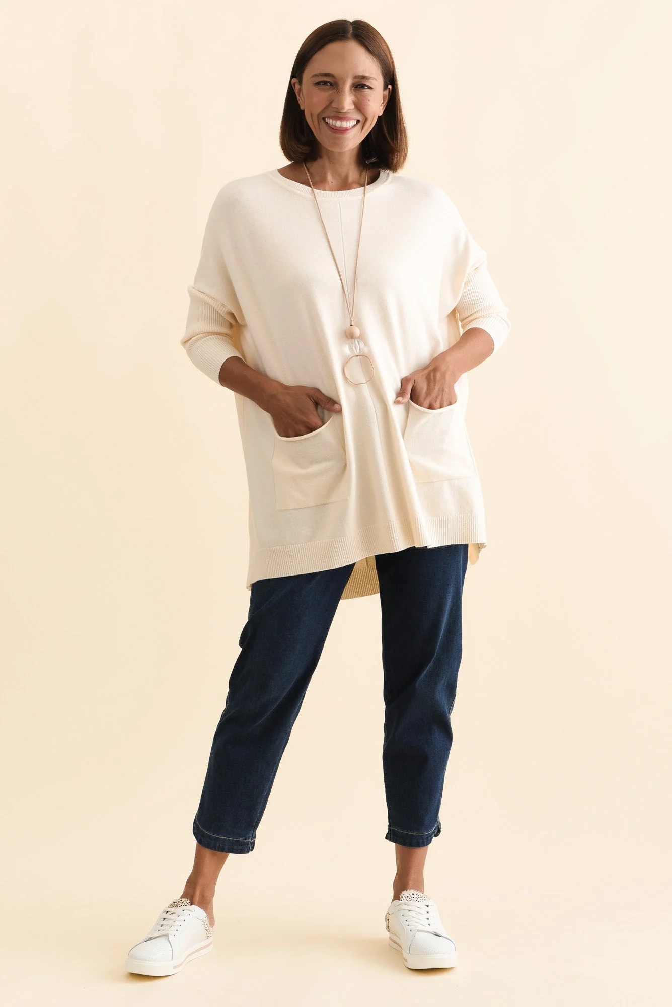Helsinki Cream Knit Pocket Jumper - Image 3
