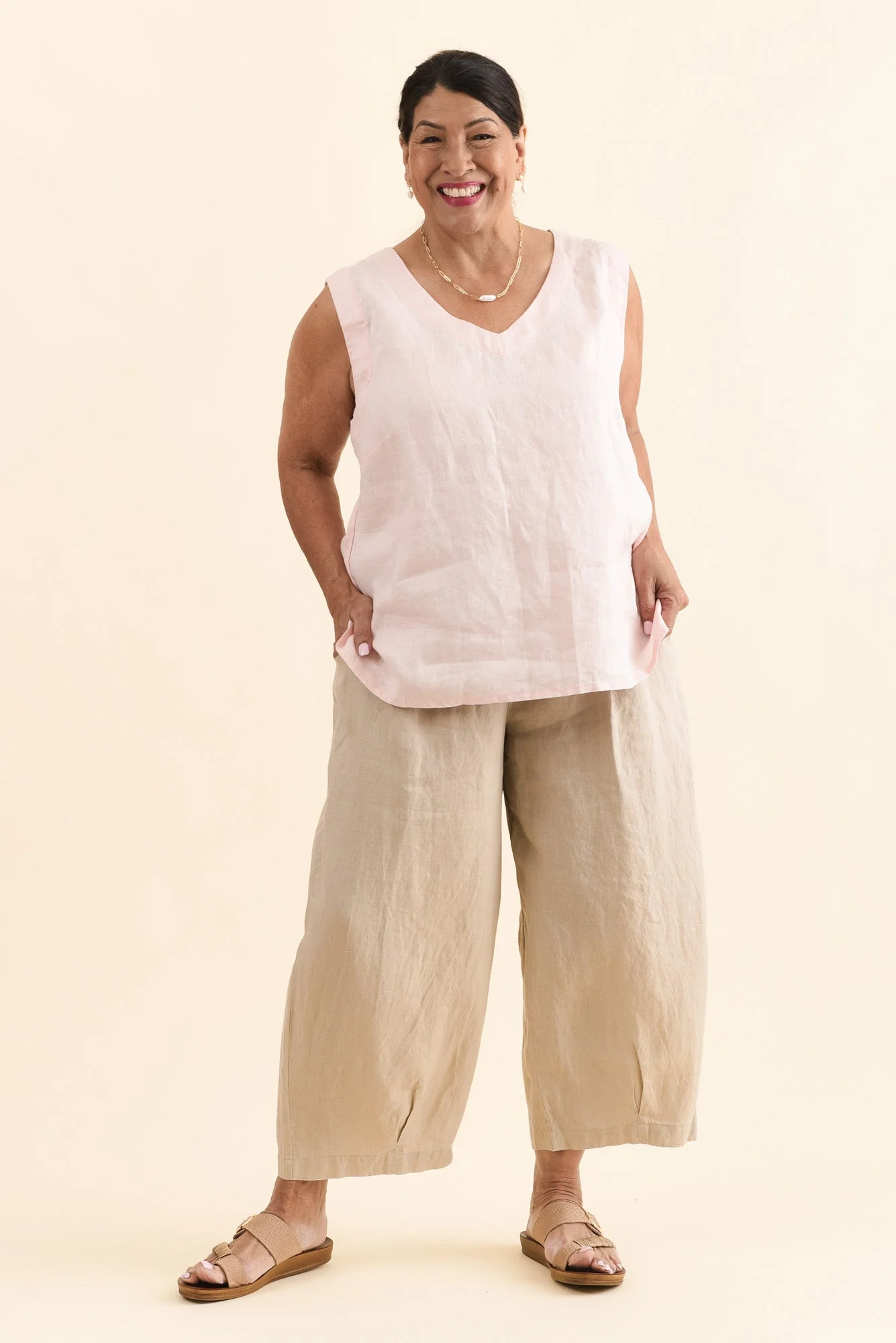 Inez Blush Linen Tank - Image 9