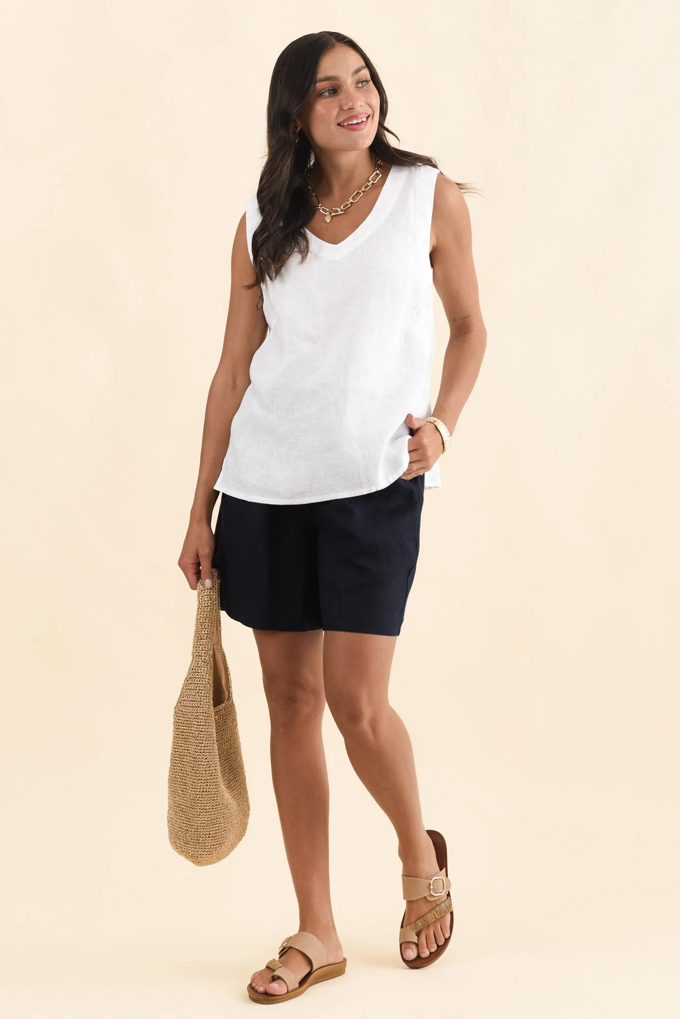 Inez White Linen Tank - Image 3