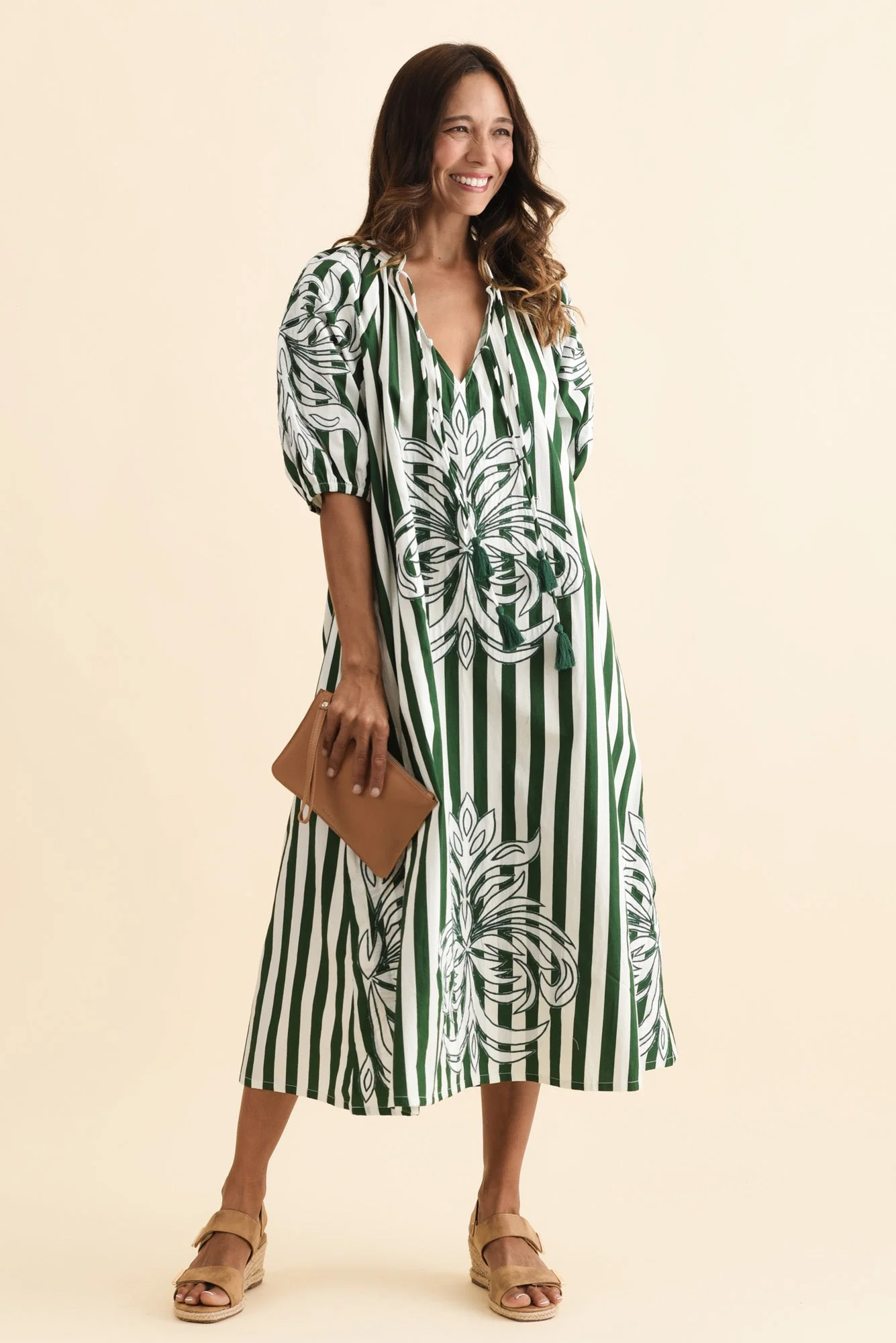 Ivanka Green Stripe Cotton Tie Dress