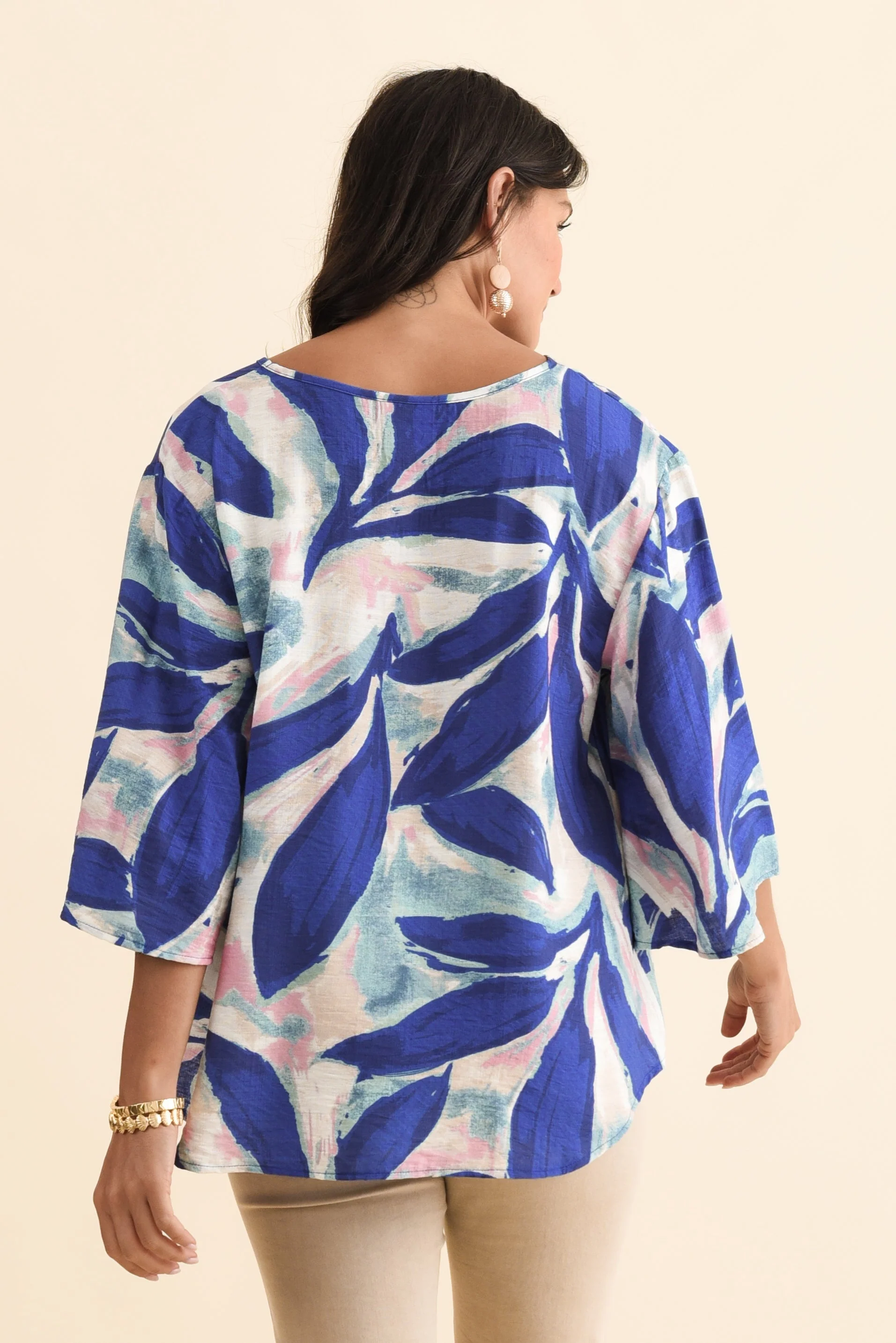 Janelle Blue Leaf V Neck Top - Image 5