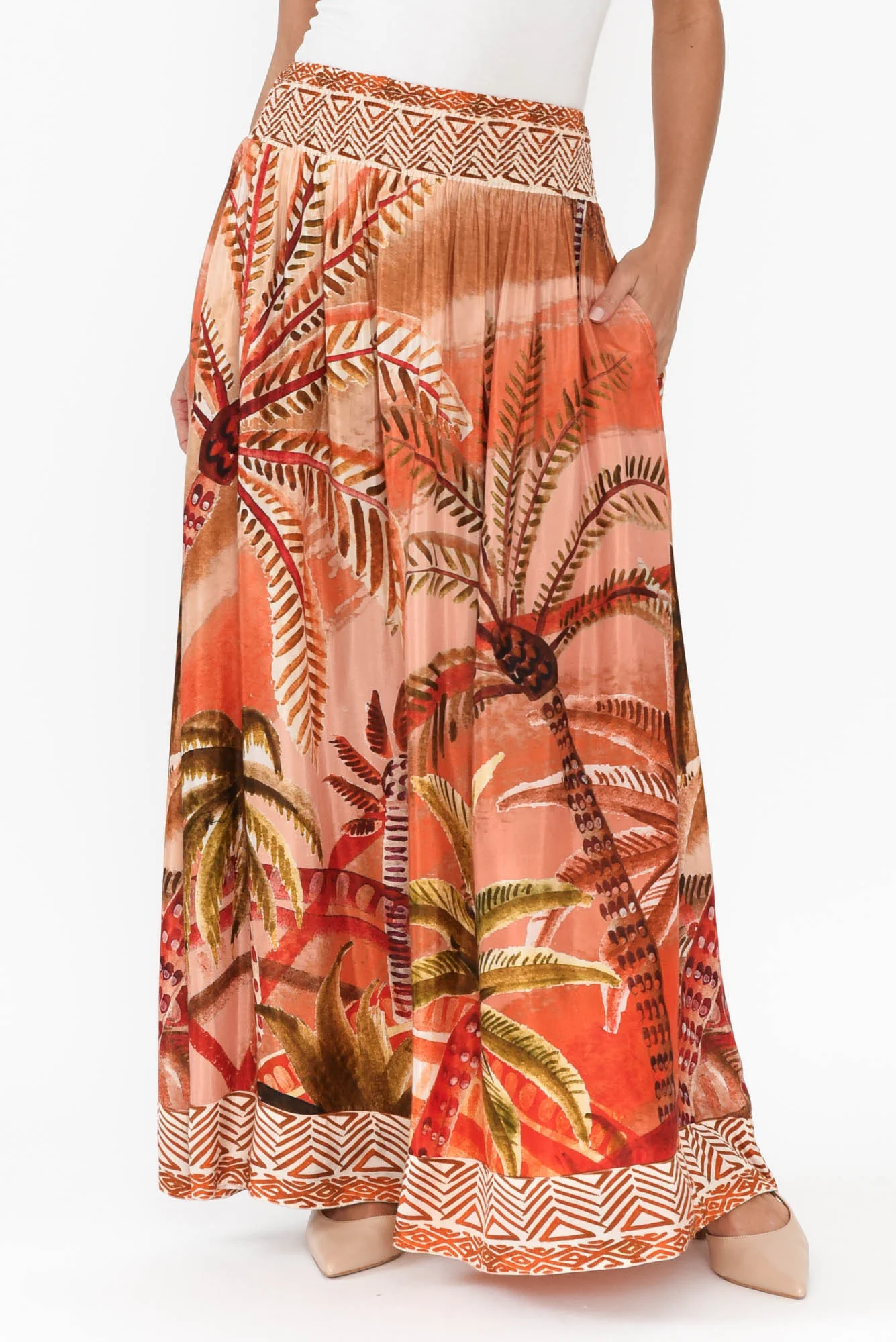 Jeannie Orange Palm Maxi Skirt - Image 2