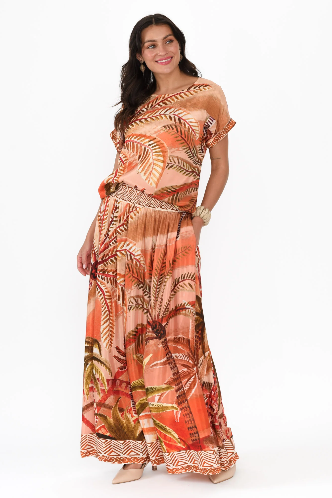 Jeannie Orange Palm Maxi Skirt - Image 3