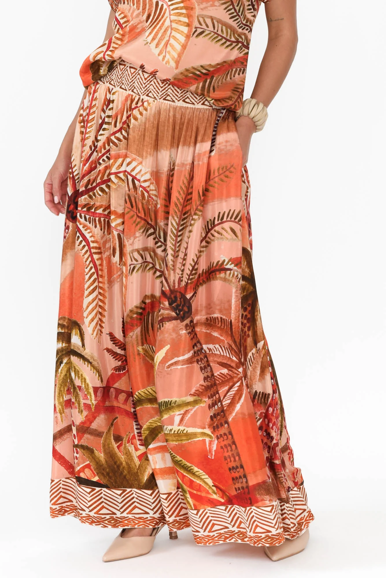 Jeannie Orange Palm Maxi Skirt - Image 6