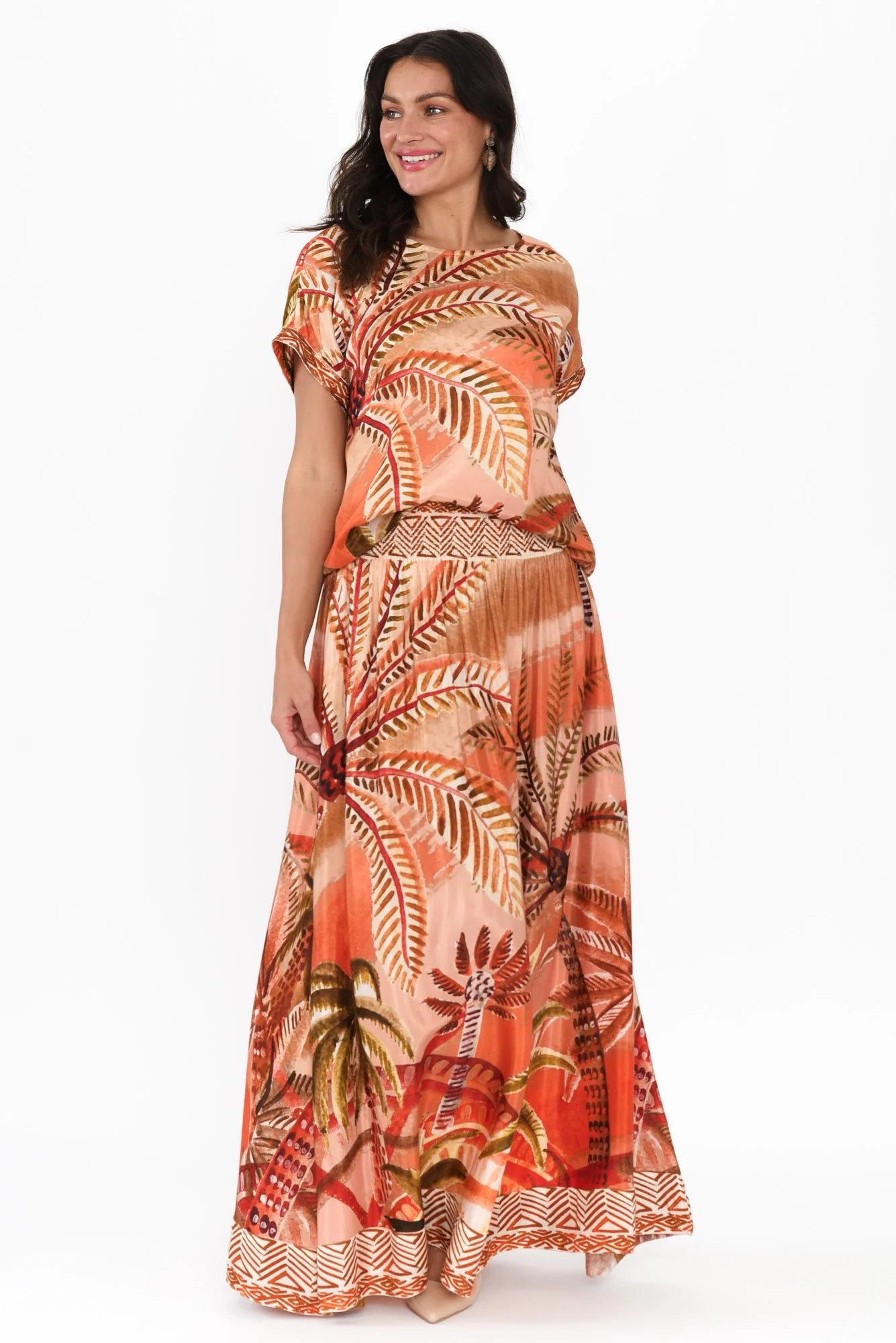 Jeannie Orange Palm Maxi Skirt - Image 8