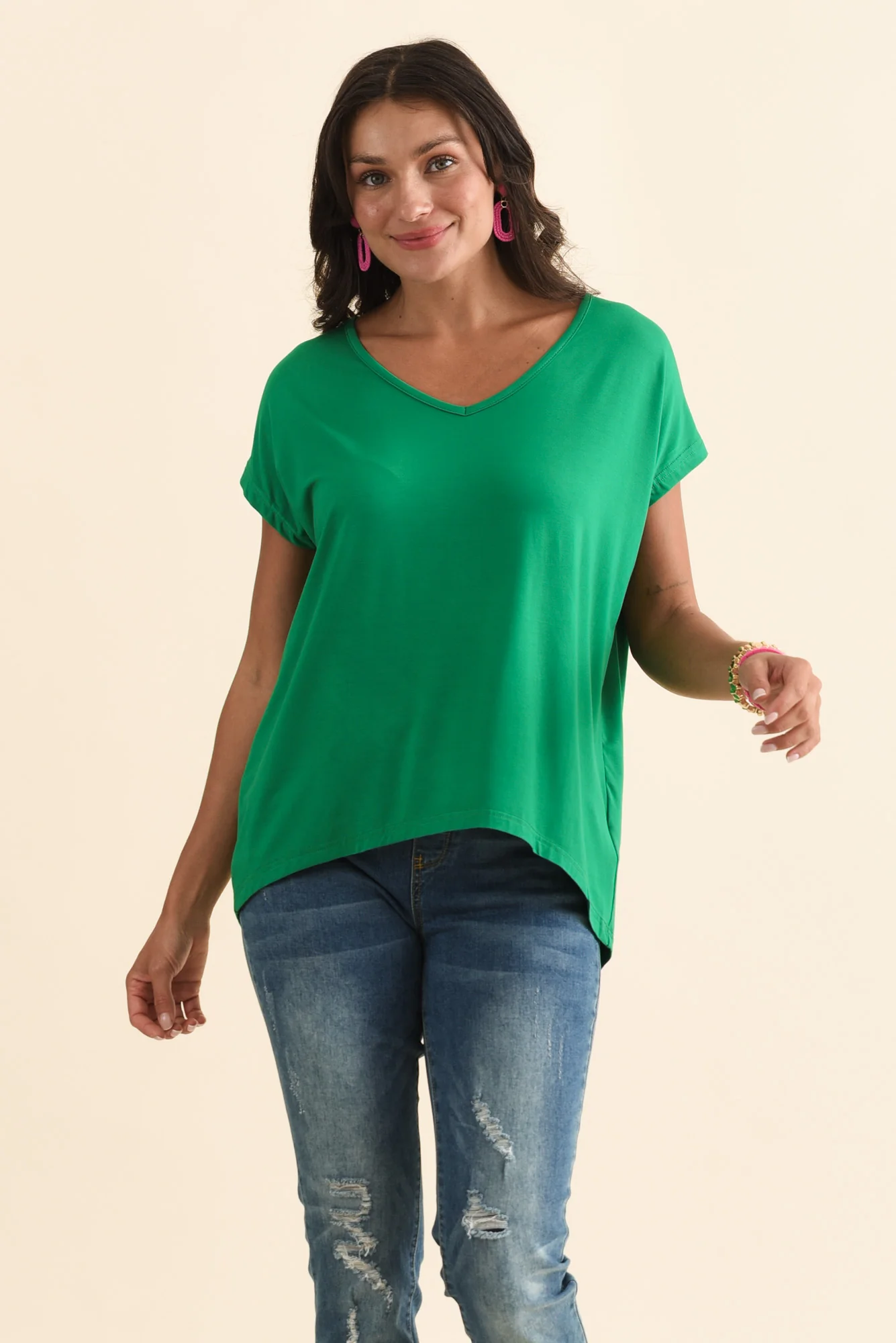 Jenner Green V Neck Tee - Image 2